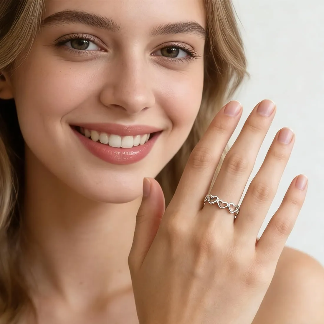 RUKAN Anelli Donna in Argento Sterling 925 a Forma di Cuore Regolabili e Aperti - immagine 4