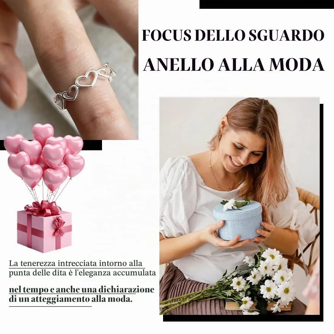 RUKAN Anelli Donna in Argento Sterling 925 a Forma di Cuore Regolabili e Aperti - immagine 6