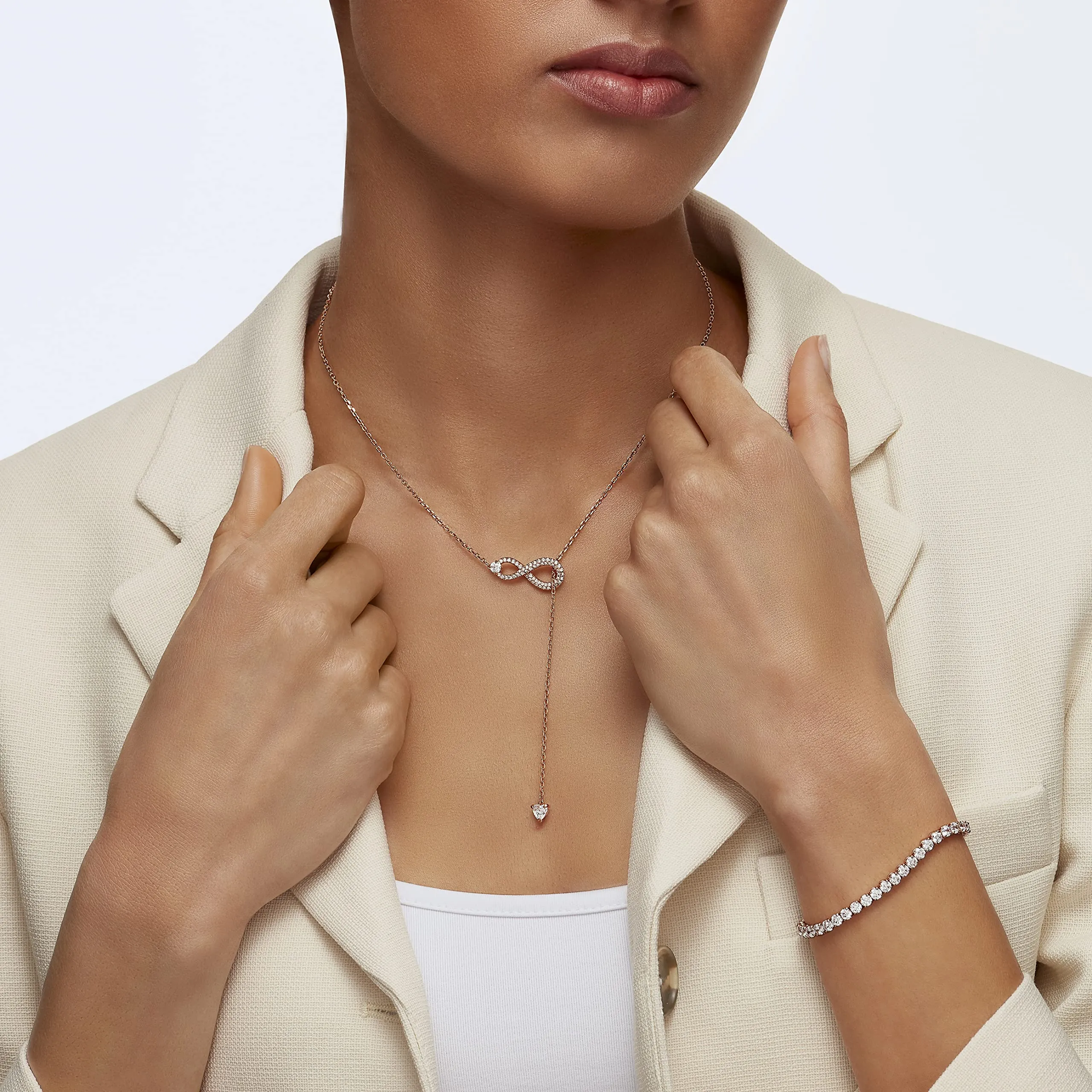 Swarovski Infinity Collana a Y, Bianco, Placcato oro rosa - immagine 4