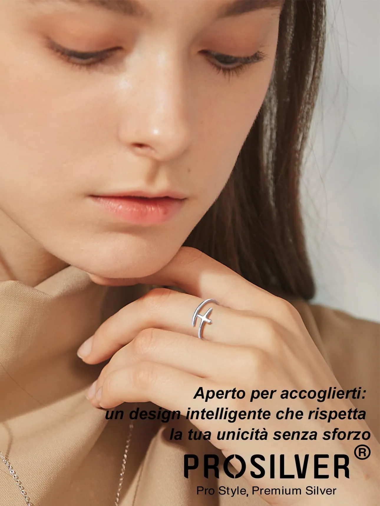 PROSILVER Anello Regolabile Argento 925 con Croce, Spessore 1,5mm - immagine 2