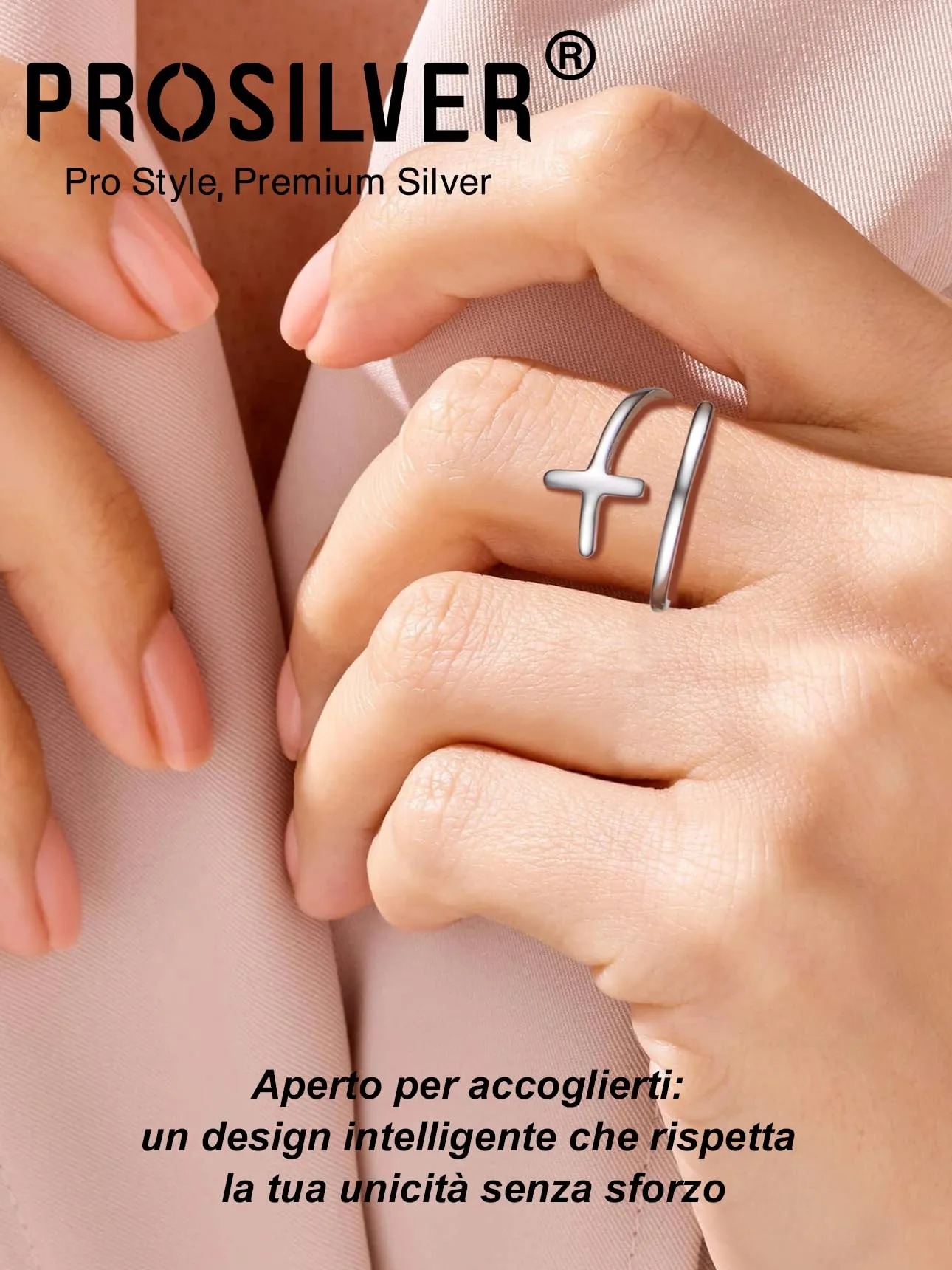 PROSILVER Anello Regolabile Argento 925 con Croce, Spessore 1,5mm - immagine 7