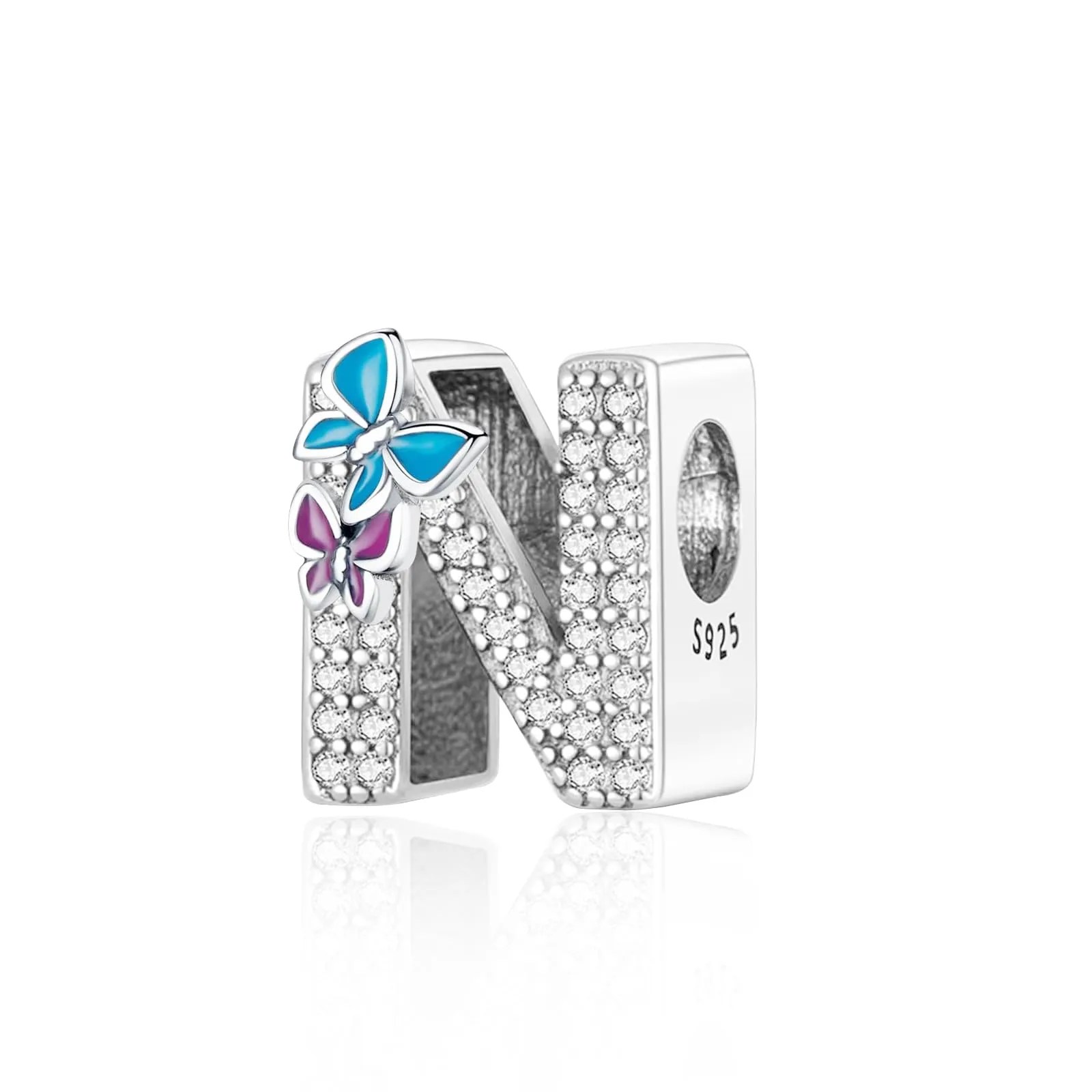 Jokmeo Charm a Lettera N in Argento Sterling 925 con Motivo a Farfalla - immagine 1