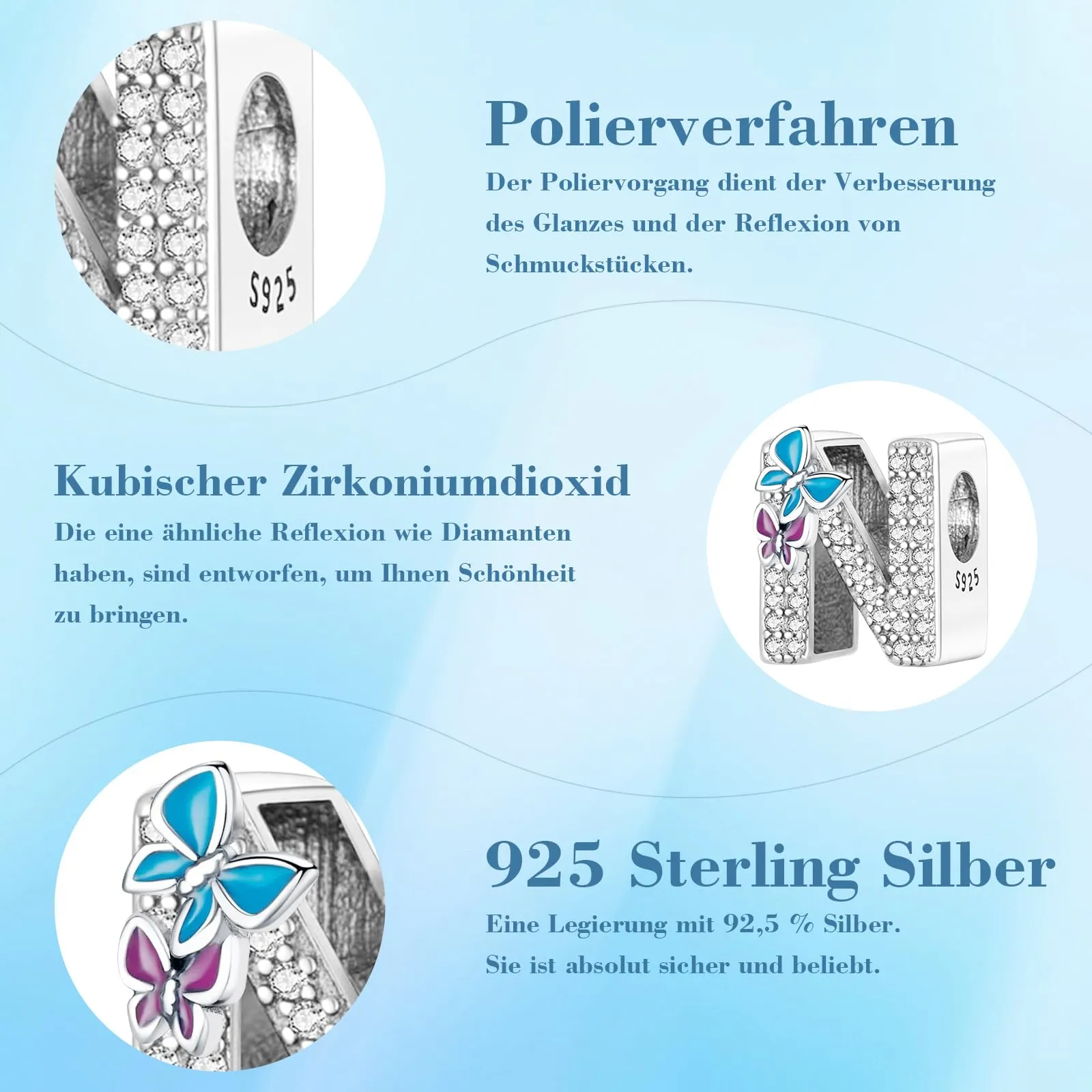 Jokmeo Charm a Lettera N in Argento Sterling 925 con Motivo a Farfalla - immagine 6