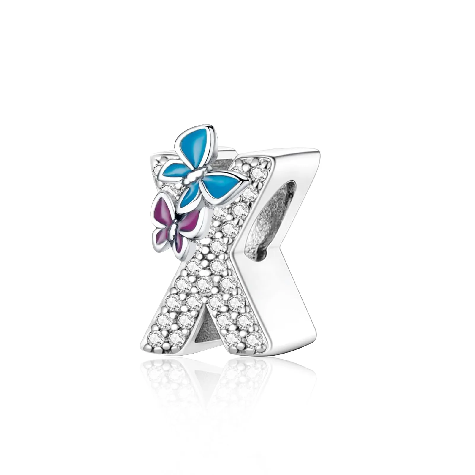 Jokmeo Charm a Lettera X in Argento Sterling 925 con Motivo a Farfalla - immagine 1