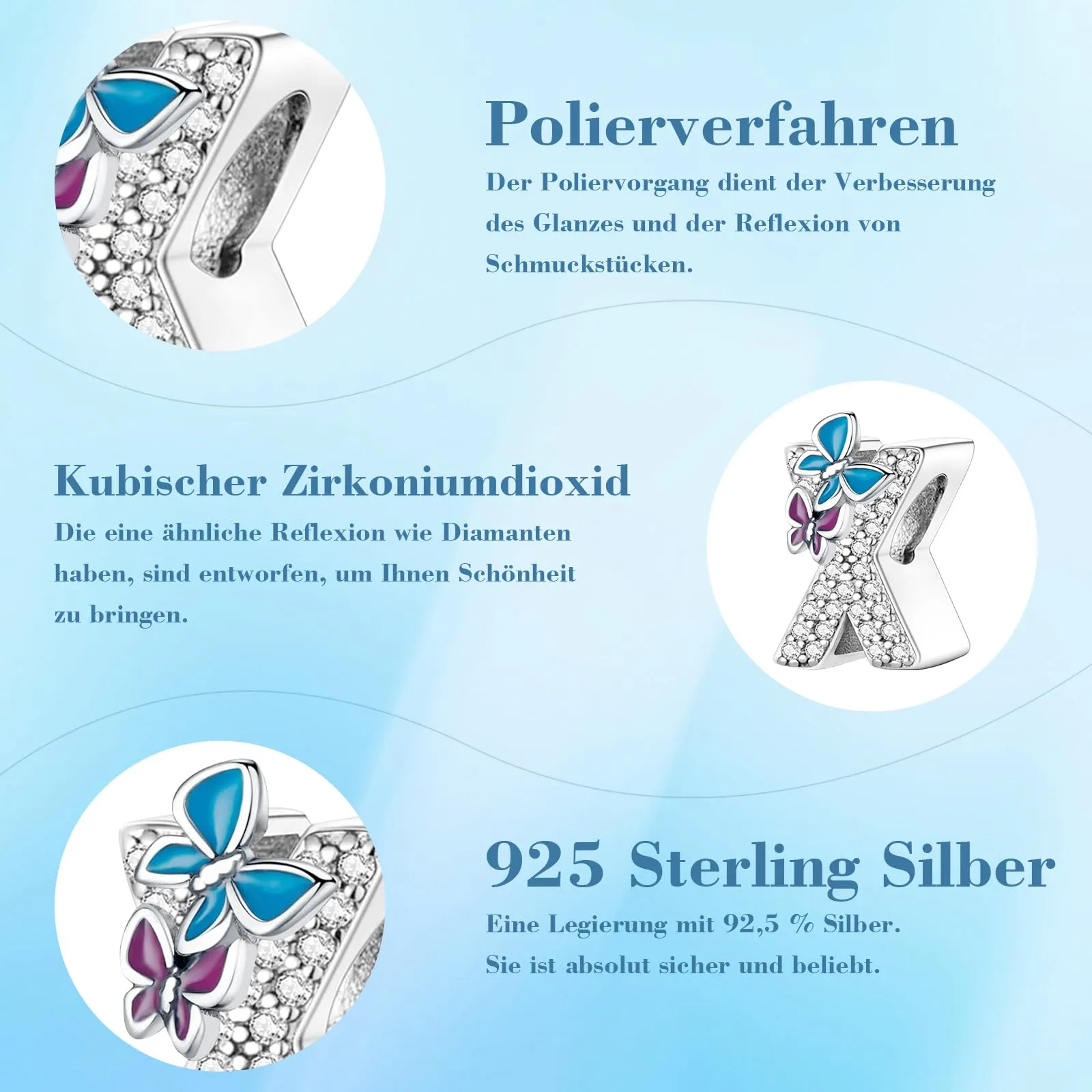 Jokmeo Charm a Lettera X in Argento Sterling 925 con Motivo a Farfalla - immagine 6