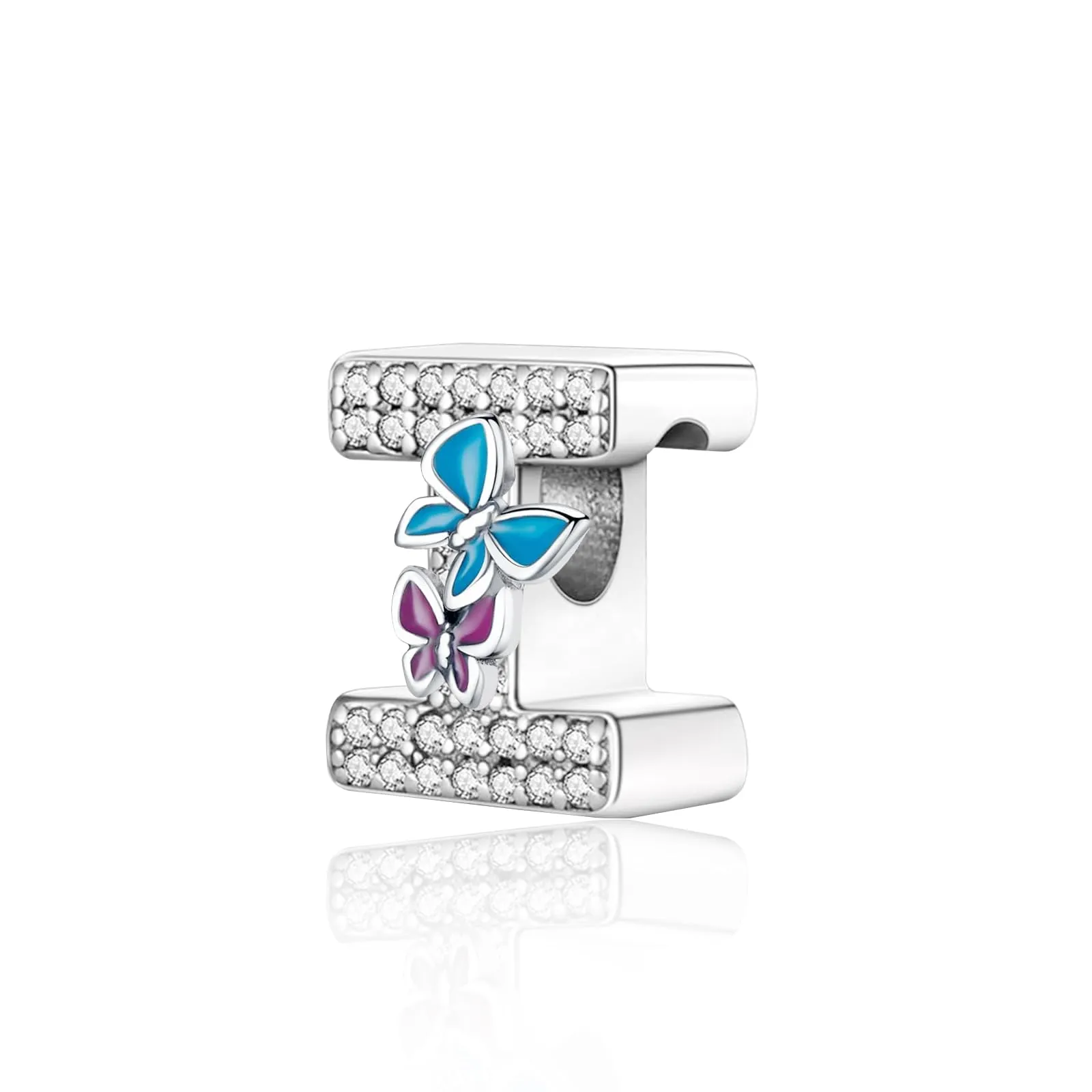 Jokmeo Charm a lettera I in argento sterling 925 con motivo a farfalla - immagine 1