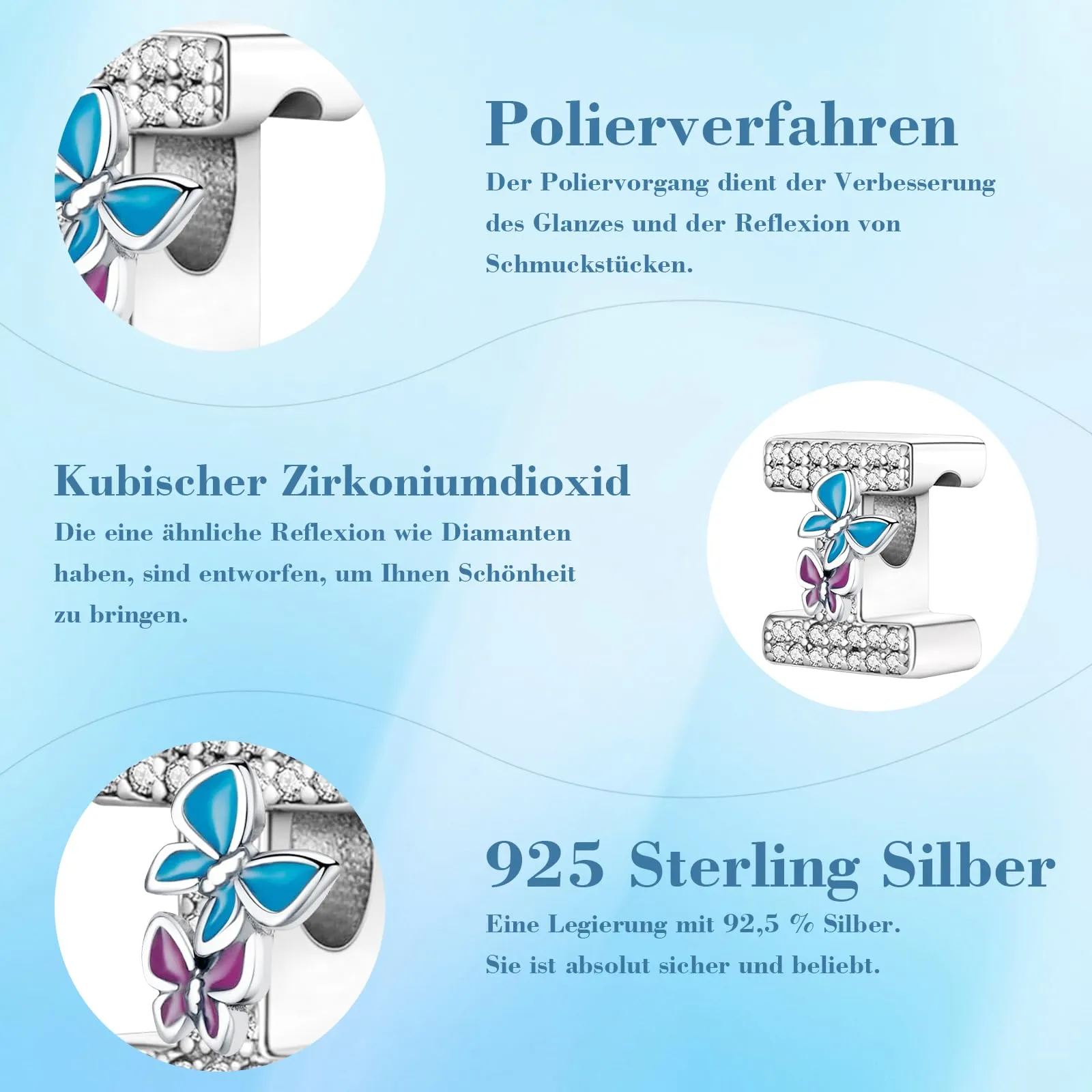 Jokmeo Charm a lettera I in argento sterling 925 con motivo a farfalla - immagine 6