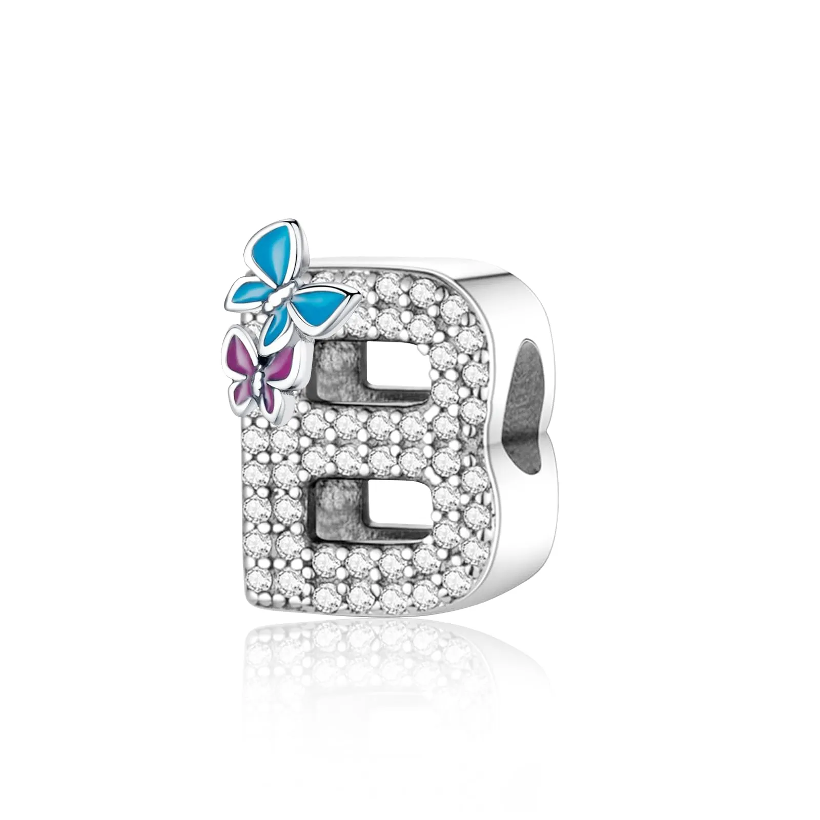 Jokmeo Charm a lettera B in argento sterling 925 con motivo a farfalla - immagine 1