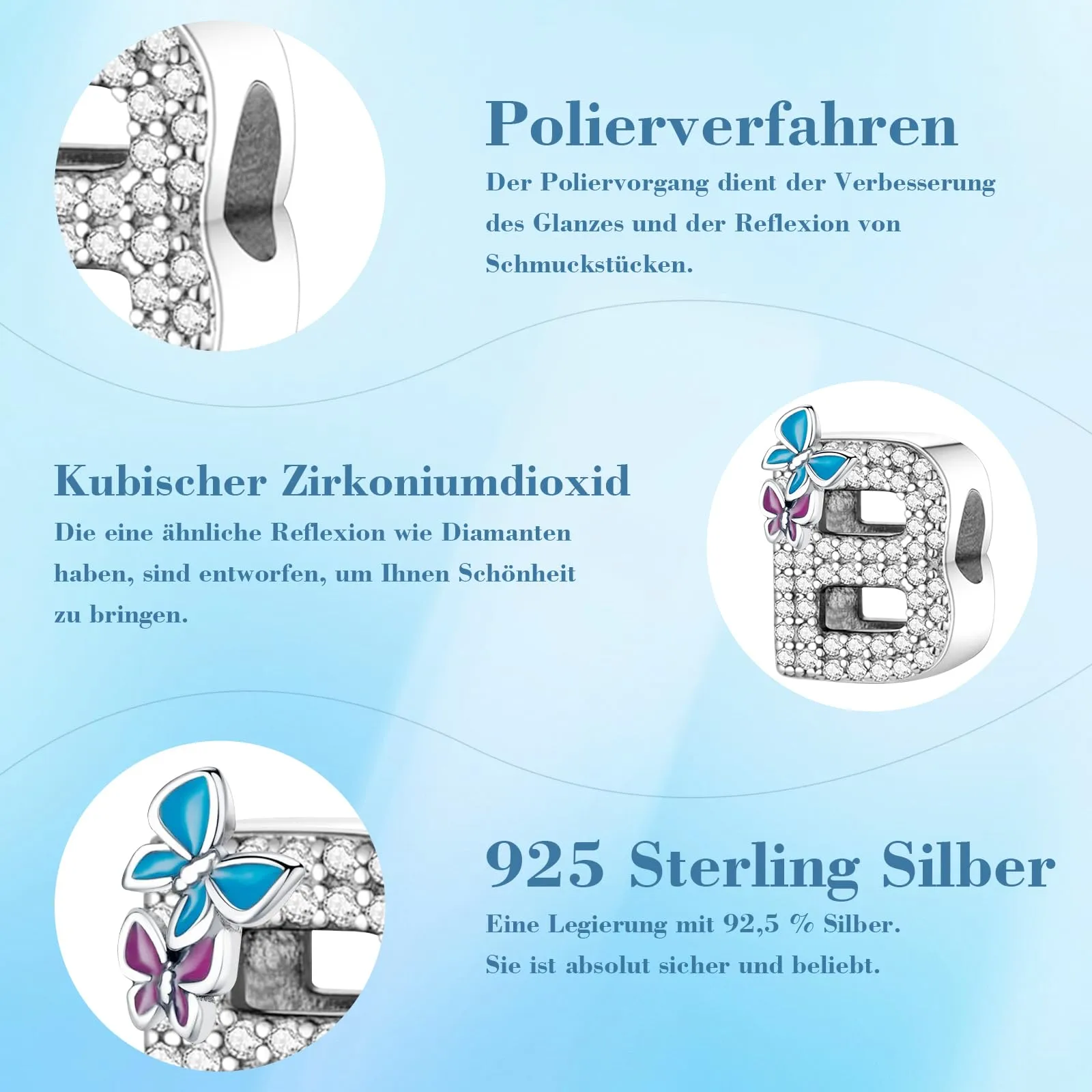Jokmeo Charm a lettera B in argento sterling 925 con motivo a farfalla - immagine 5