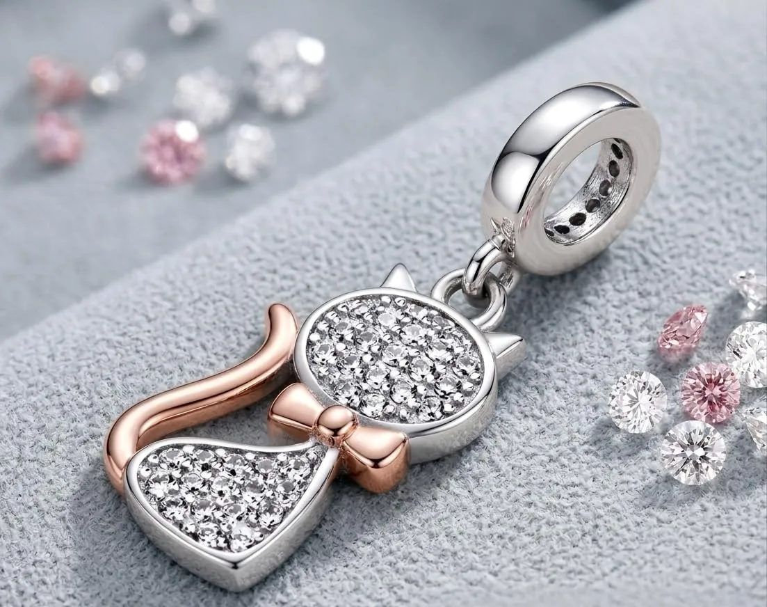MariaFonte Gatto Zirconi Charm in Argento 925 per Bracciali e Collane - immagine 3