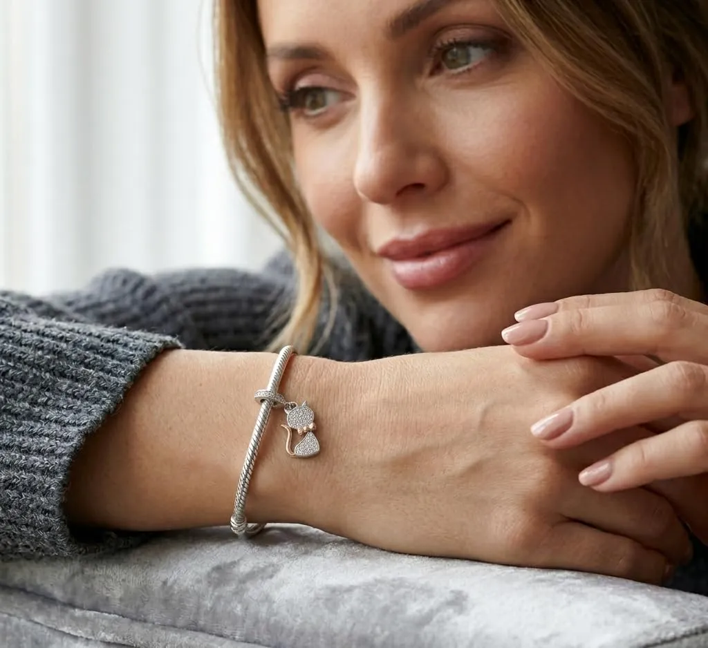 MariaFonte Gatto Zirconi Charm in Argento 925 per Bracciali e Collane - immagine 4