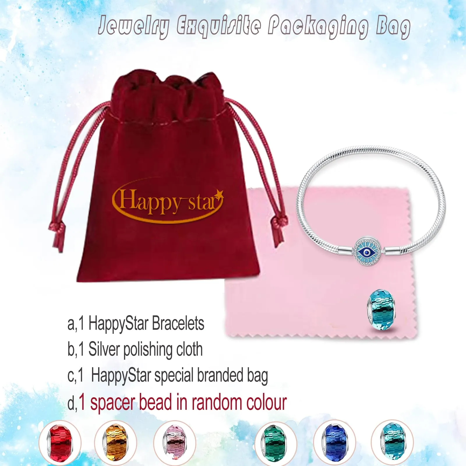 HappyStar Bracciale Donna Bead Charm in Argento Sterling 925, Maglia Snake - immagine 5