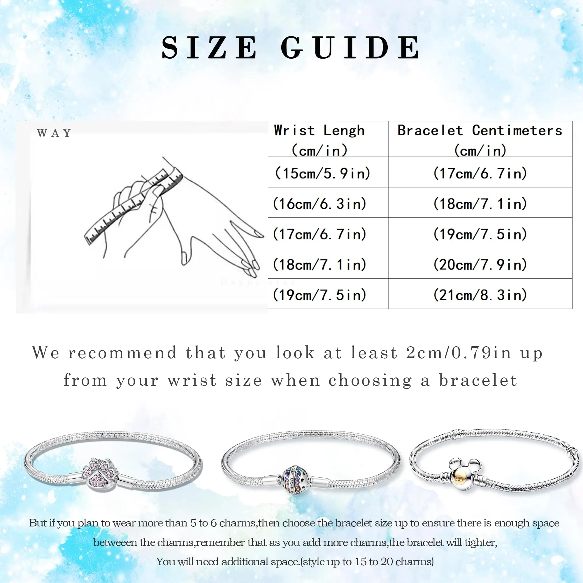 HappyStar Bracciale Donna in Argento Sterling 925 con Maglia Snake e Charms Compatibili - immagine 4
