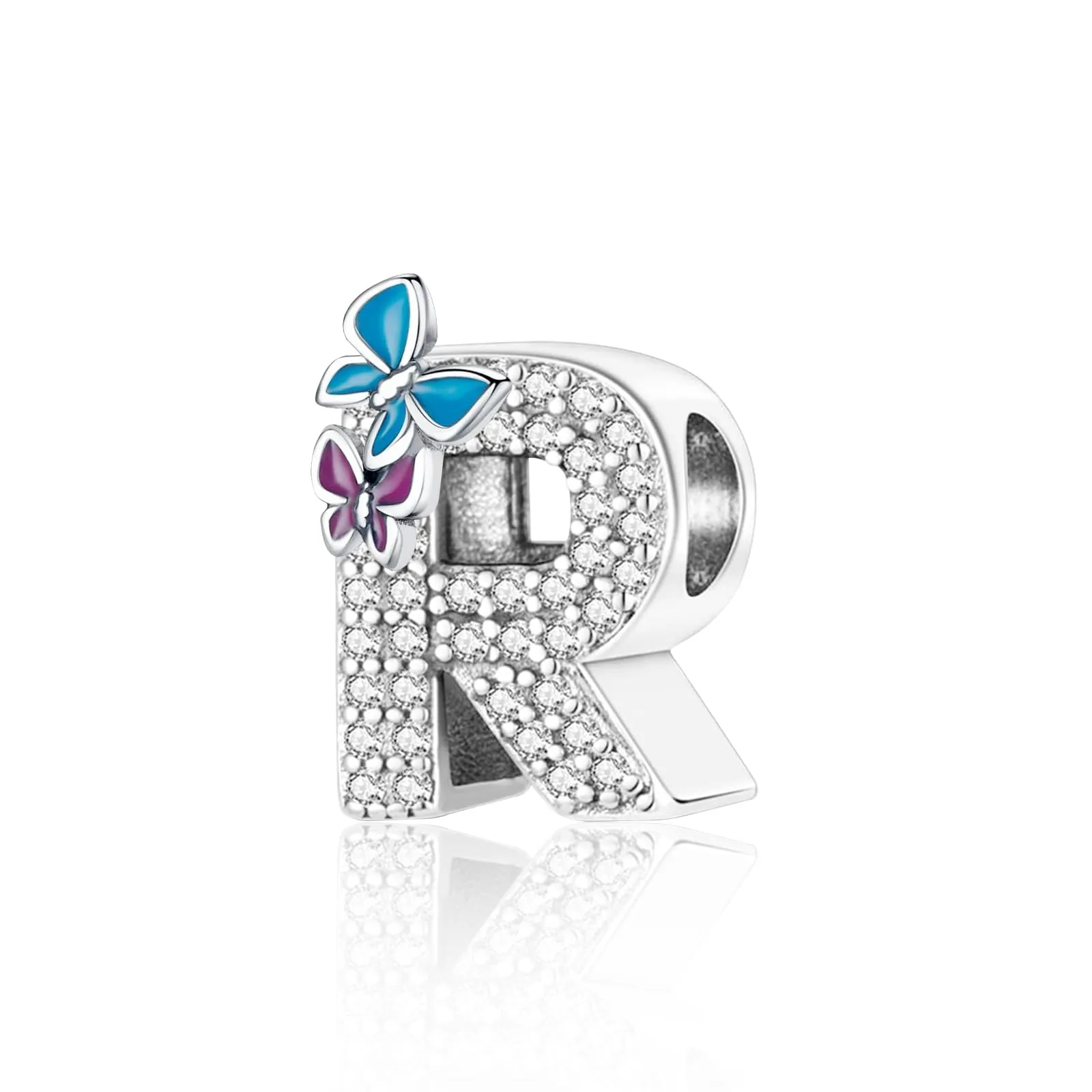 Jokmeo Charm Lettera R in Argento Sterling 925 con Motivo a Farfalla - immagine 1