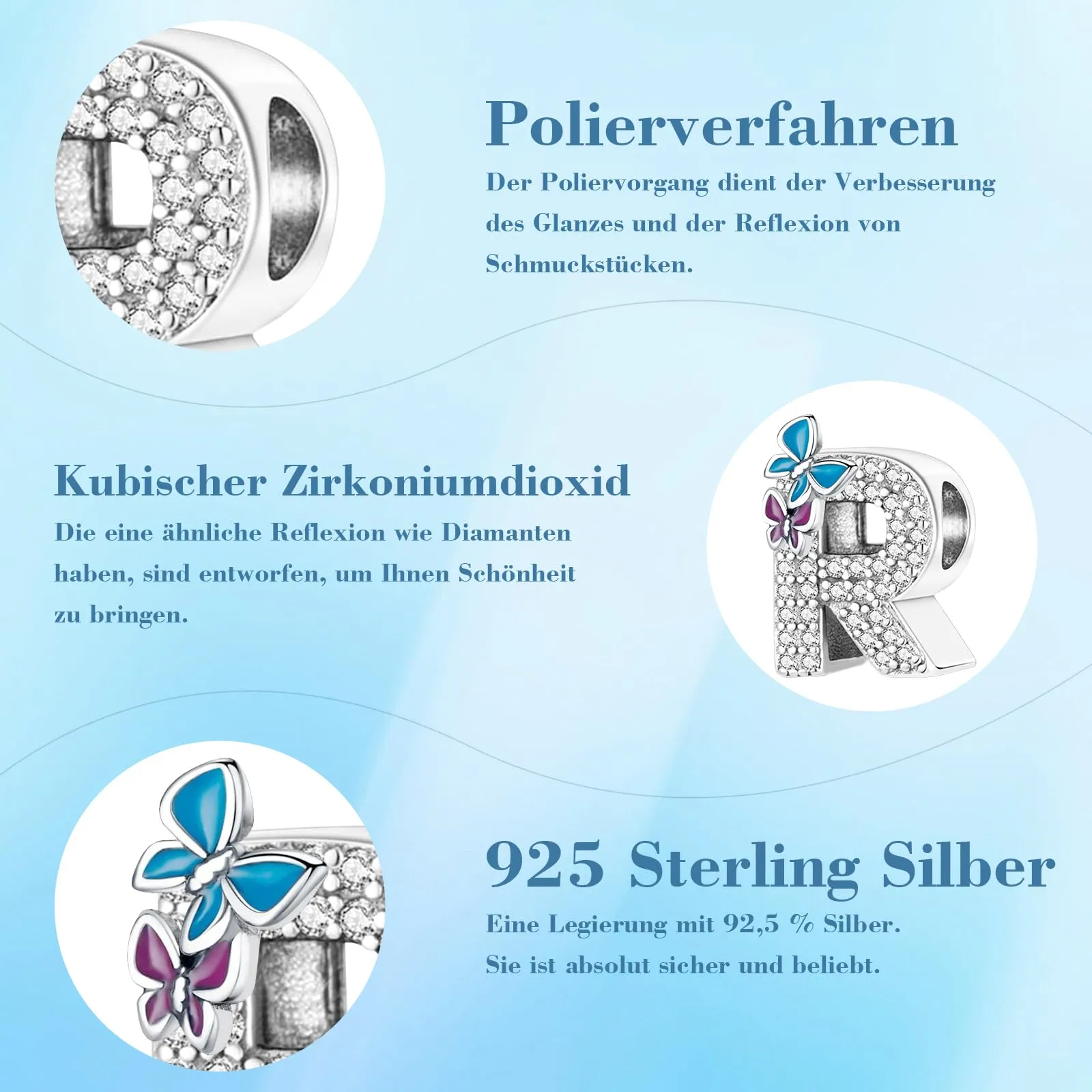 Jokmeo Charm Lettera R in Argento Sterling 925 con Motivo a Farfalla - immagine 6
