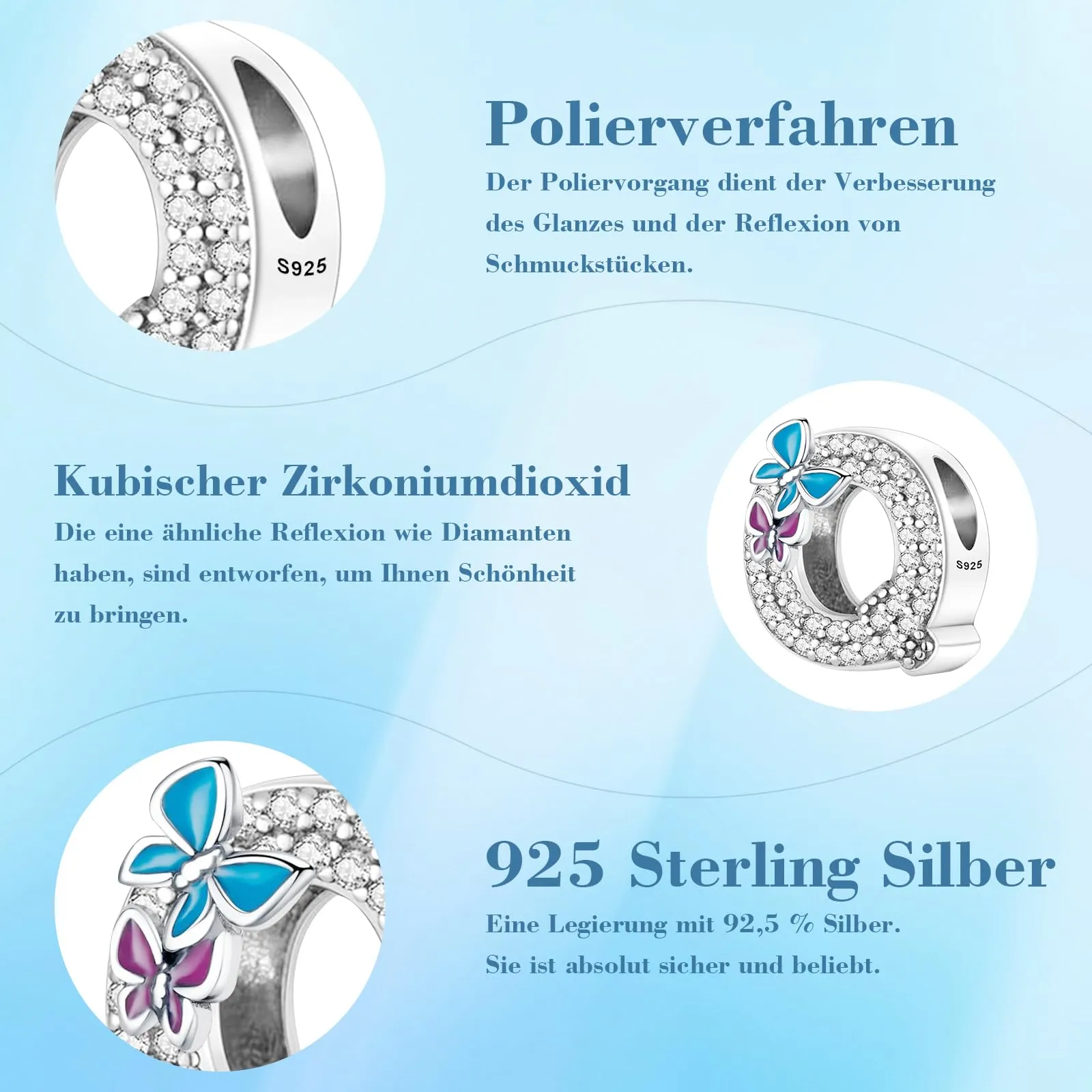 Jokmeo Charm a Lettera Q in Argento Sterling 925 con Motivo a Farfalla - immagine 6