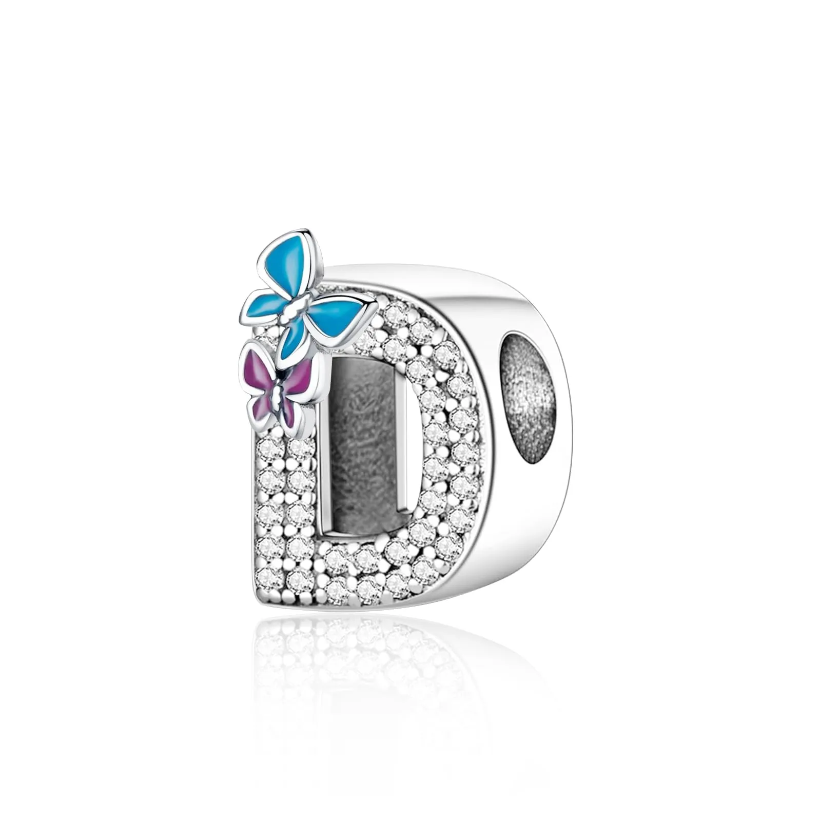 Jokmeo Charm Lettera D in Argento Sterling 925 con Motivo a Farfalla - immagine 1