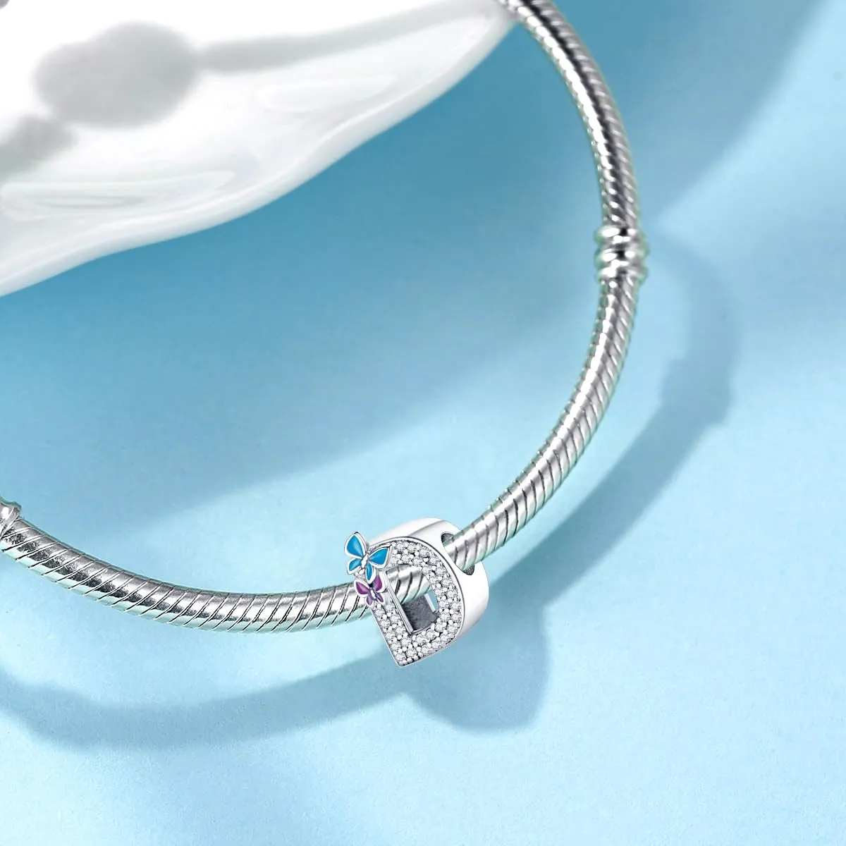 Jokmeo Charm Lettera D in Argento Sterling 925 con Motivo a Farfalla - immagine 2