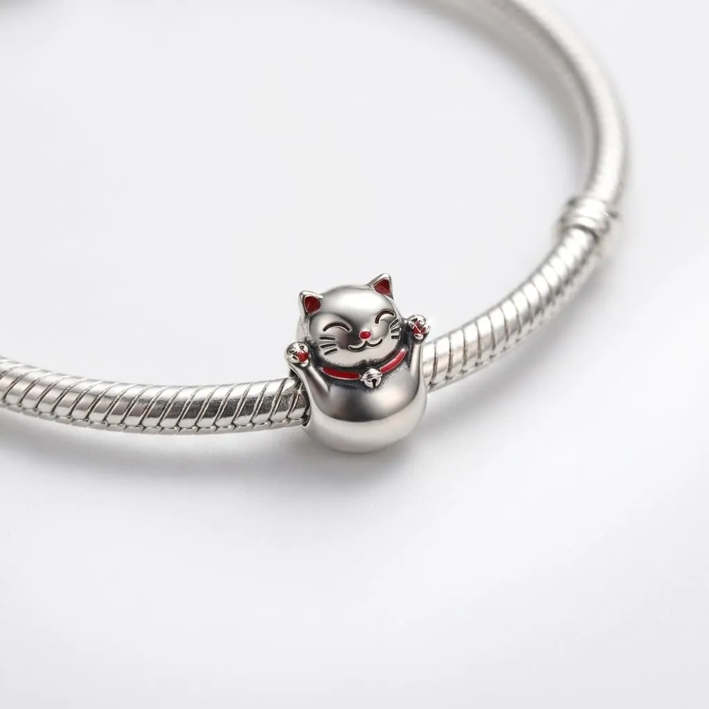 MariaFonte Charm Gatto Giapponese Maneki Neko in Argento 925 - immagine 5