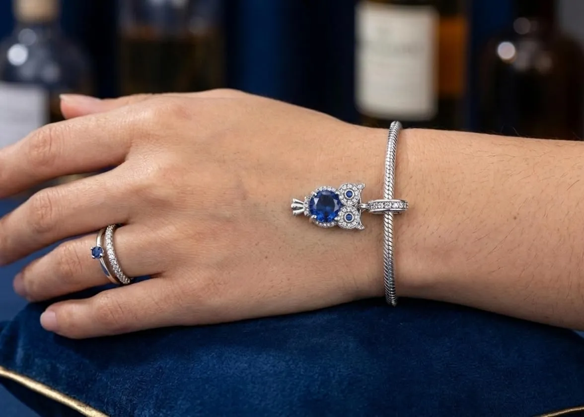 MariaFonte Charm Gufo in Argento 925 e Zirconia Blu - immagine 4