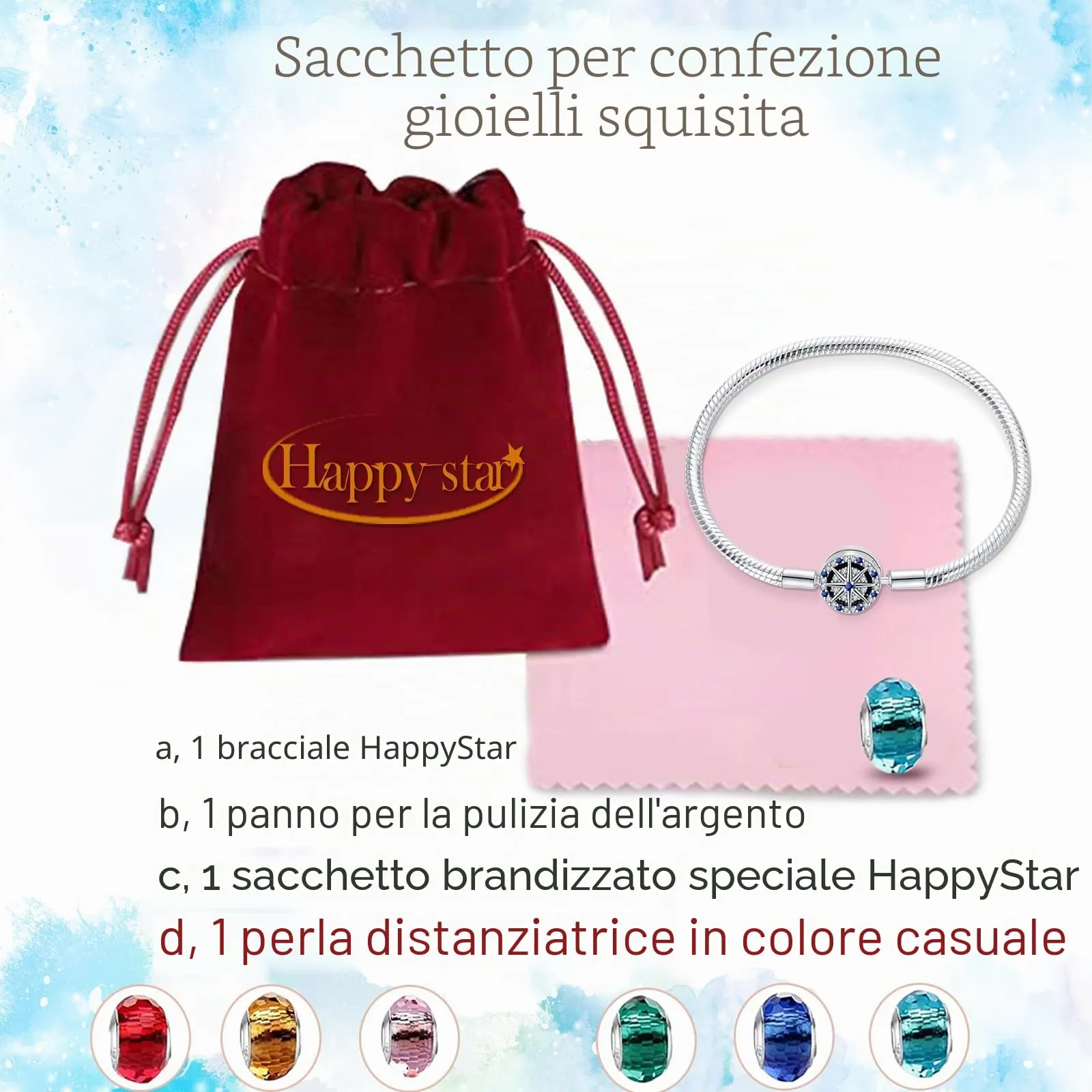 HappyStar Bracciale Donna in Argento Sterling 925 con Maglia Snake e Charms Compatibili - immagine 4