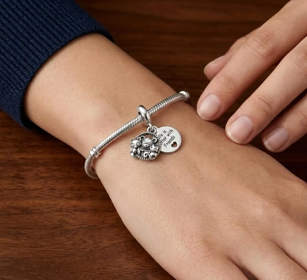 MariaFonte Charm Orso Volpe Scoiattolo in Argento 925 Life is better with Friends - immagine 2