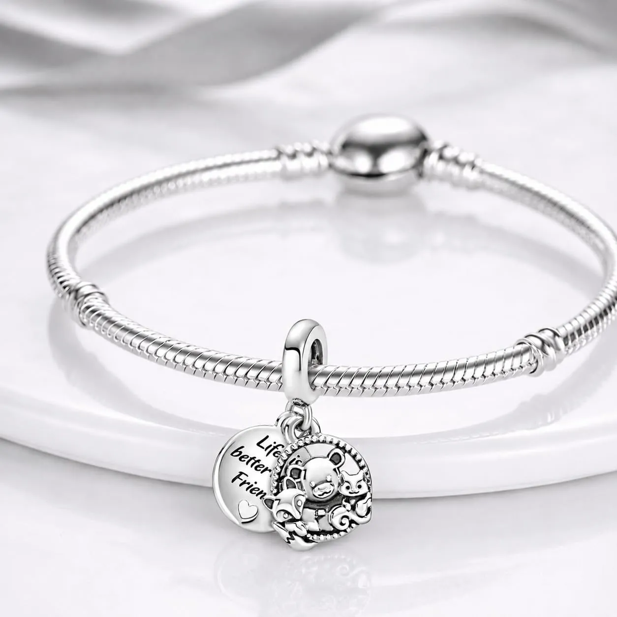 MariaFonte Charm Orso Volpe Scoiattolo in Argento 925 Life is better with Friends - immagine 3