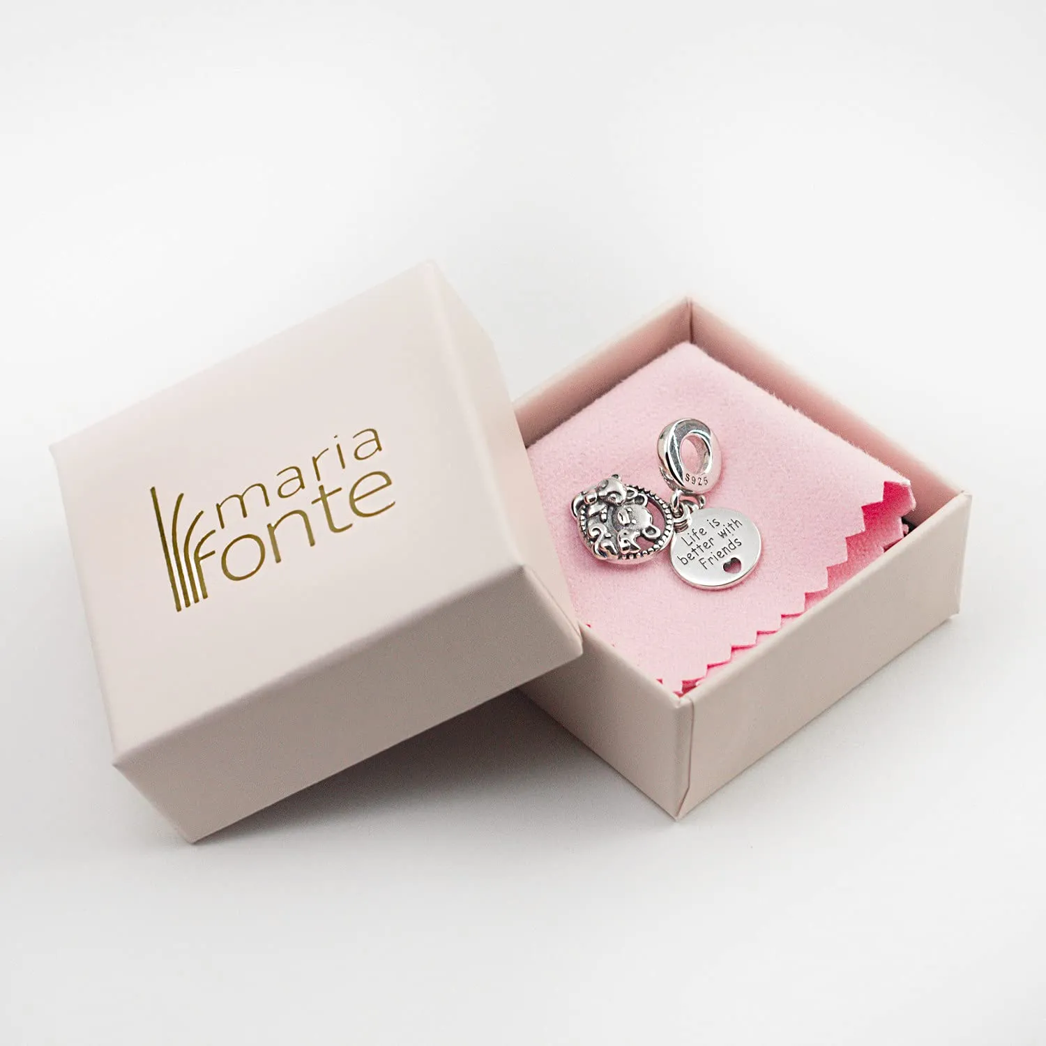 MariaFonte Charm Orso Volpe Scoiattolo in Argento 925 Life is better with Friends - immagine 5