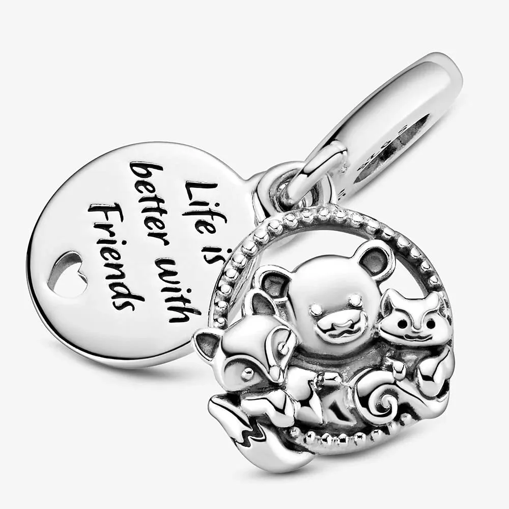 MariaFonte Charm Orso Volpe Scoiattolo in Argento 925 Life is better with Friends - immagine 6