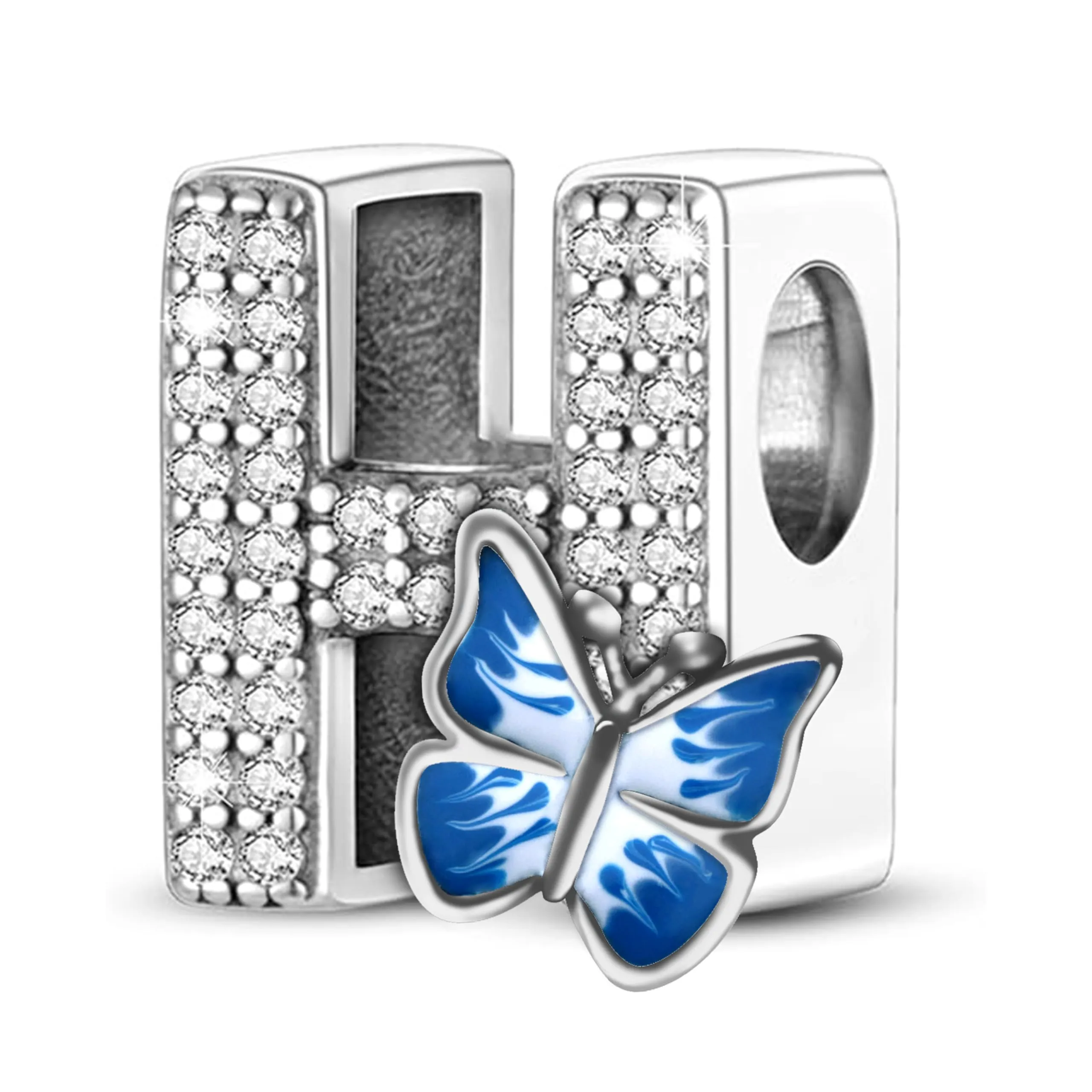 Jokmeo Charm Lettera H in Argento Sterling 925 con Motivo a Farfalla - immagine 1