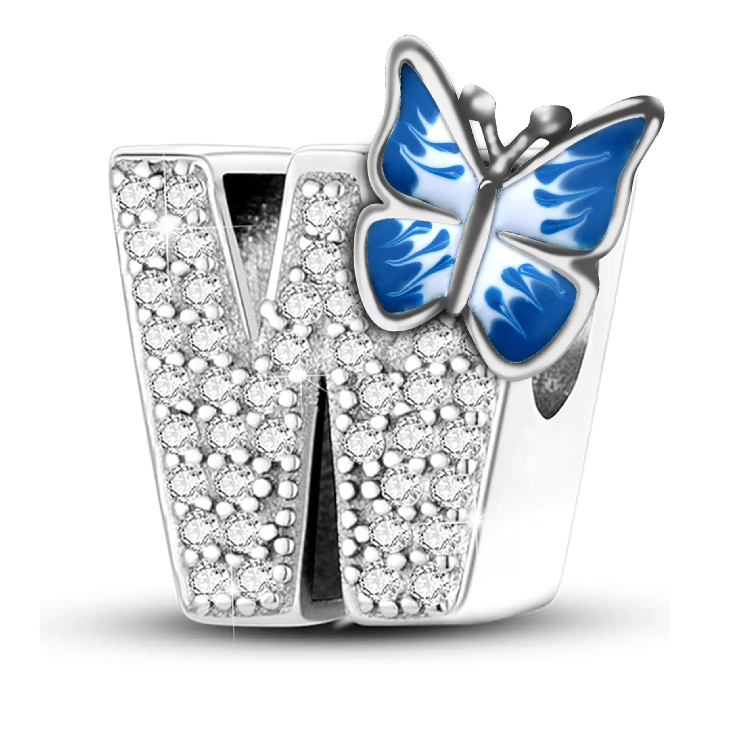 Jokmeo Charm lettera W in argento sterling 925 con motivo a farfalla per bracciali e collane europei - immagine 1