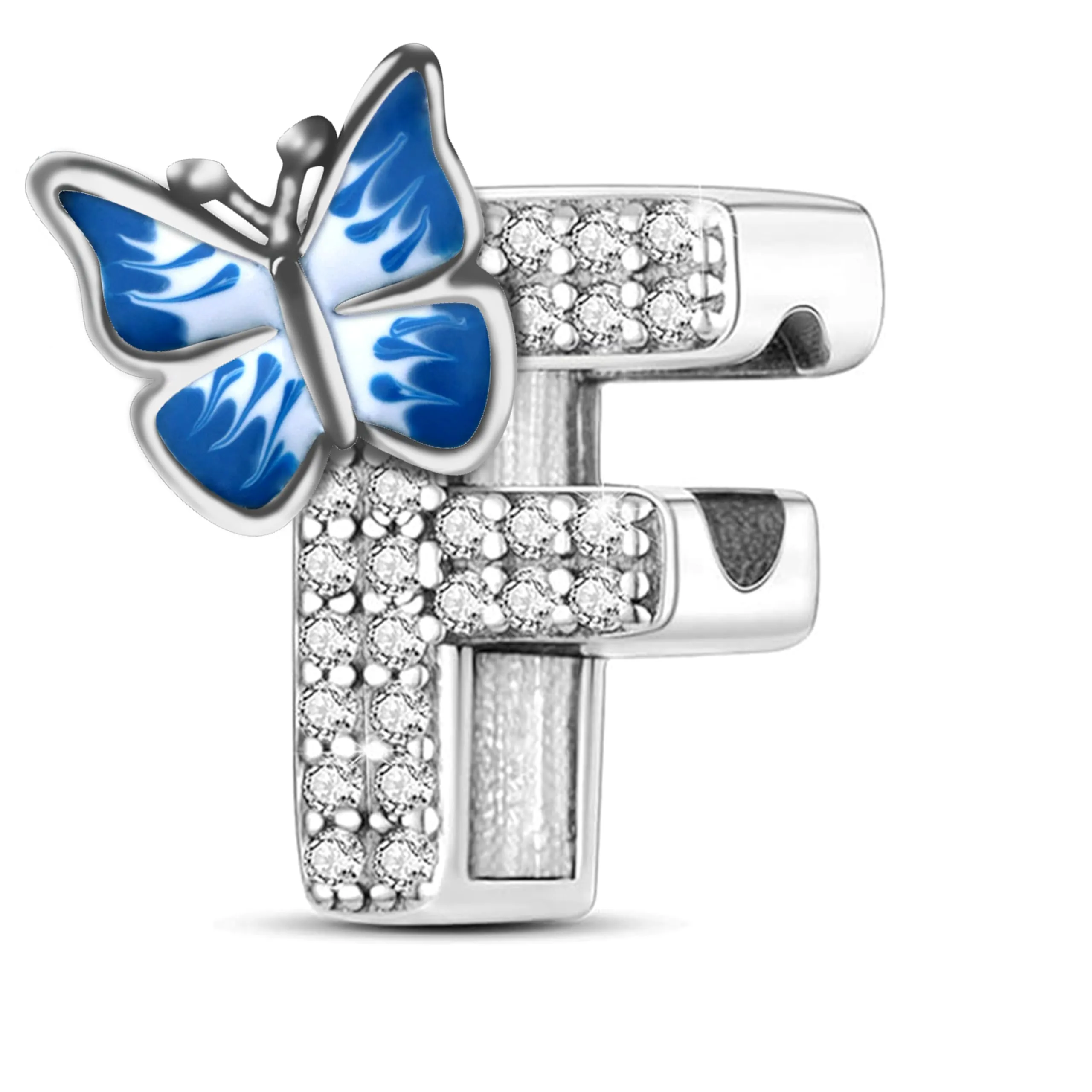 Jokmeo Charm Lettera F in Argento Sterling 925 con Motivo a Farfalla - immagine 1