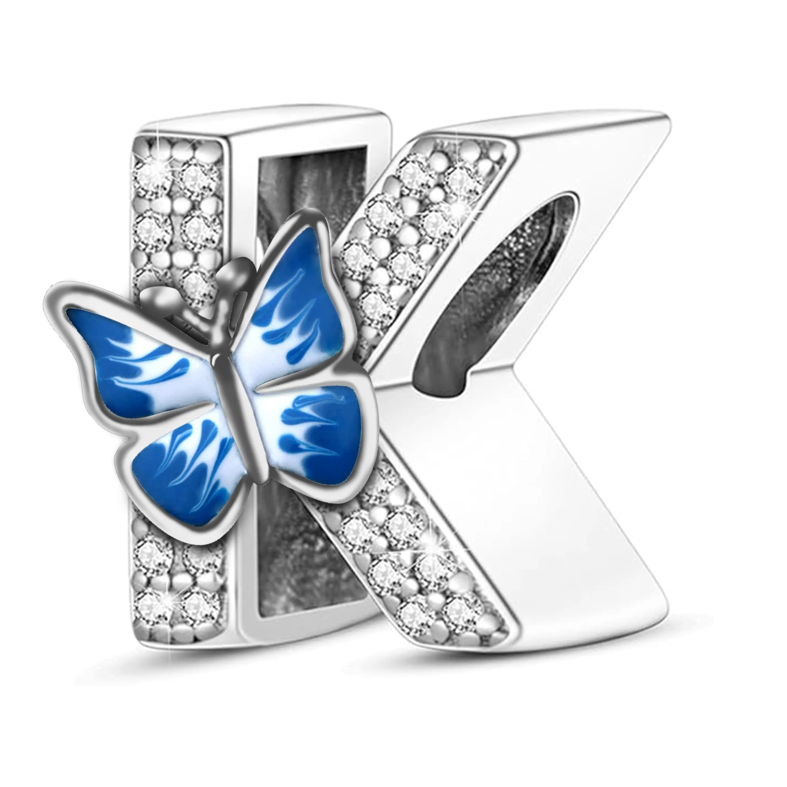 Jokmeo Charm Lettera K in Argento Sterling 925 con Motivo a Farfalla - immagine 1