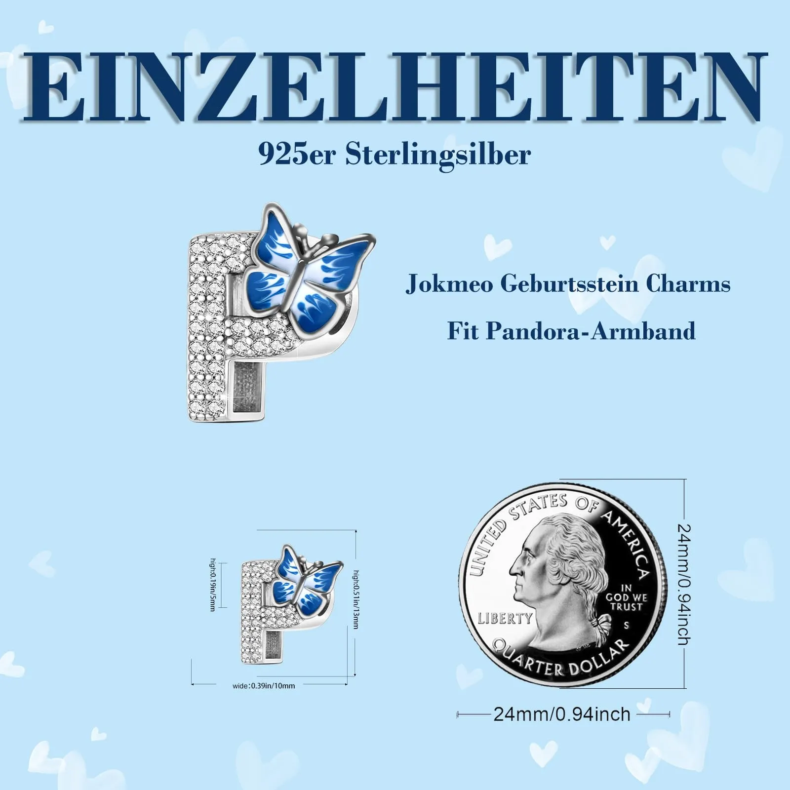 Jokmeo Charm a lettera P in argento sterling 925 con motivo a farfalla - immagine 7