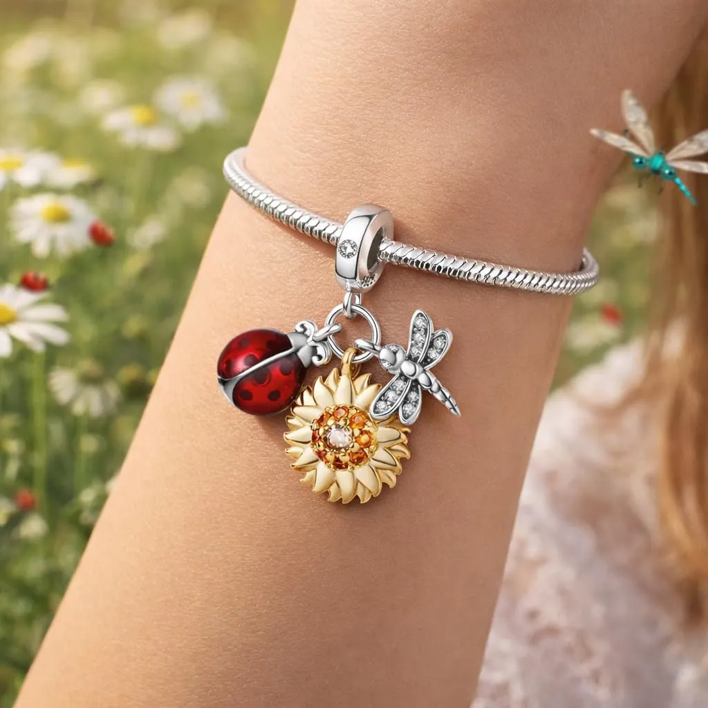 MariaFonte Charm in Argento 925 con Zirconia - Coccinella, Sole, Libellula - immagine 2