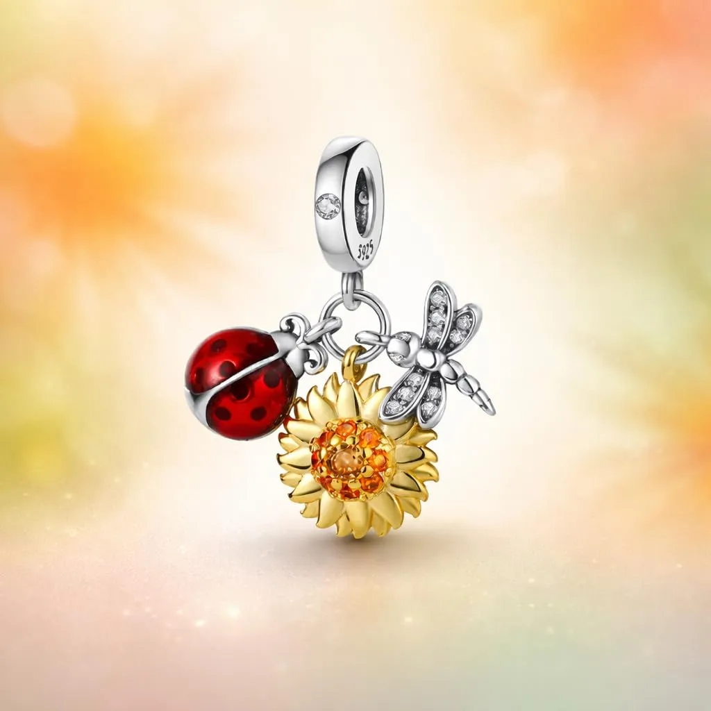 MariaFonte Charm in Argento 925 con Zirconia - Coccinella, Sole, Libellula - immagine 5