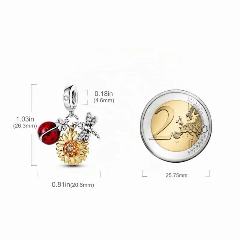 MariaFonte Charm in Argento 925 con Zirconia - Coccinella, Sole, Libellula - immagine 9