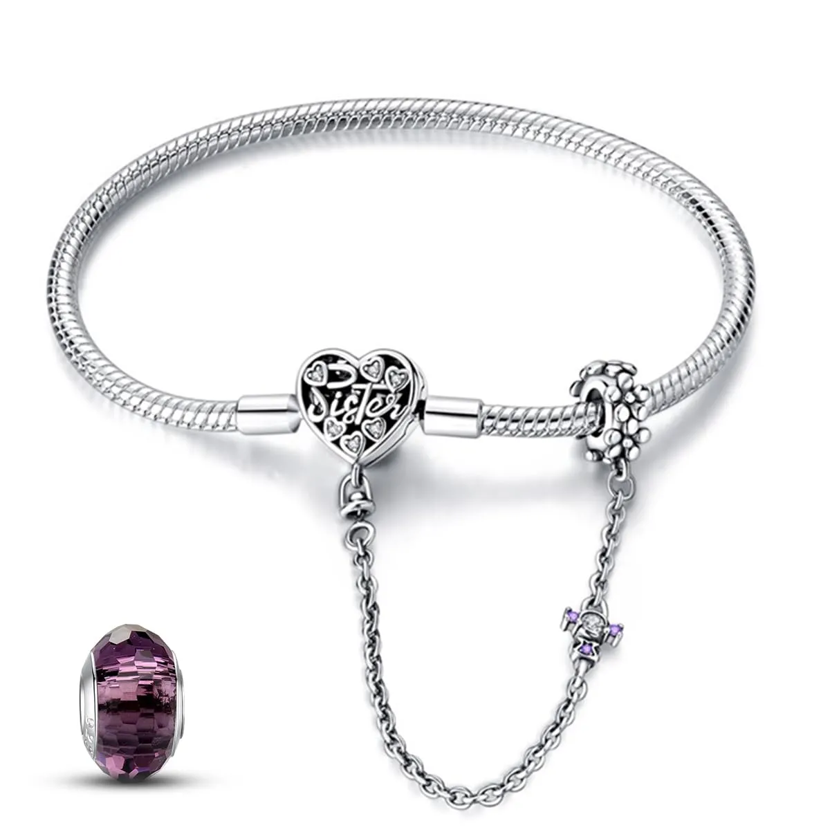 HappyStar Bracciale Donna in Argento Sterling 925 con Maglia Snake e Charms Compatibili - immagine 1