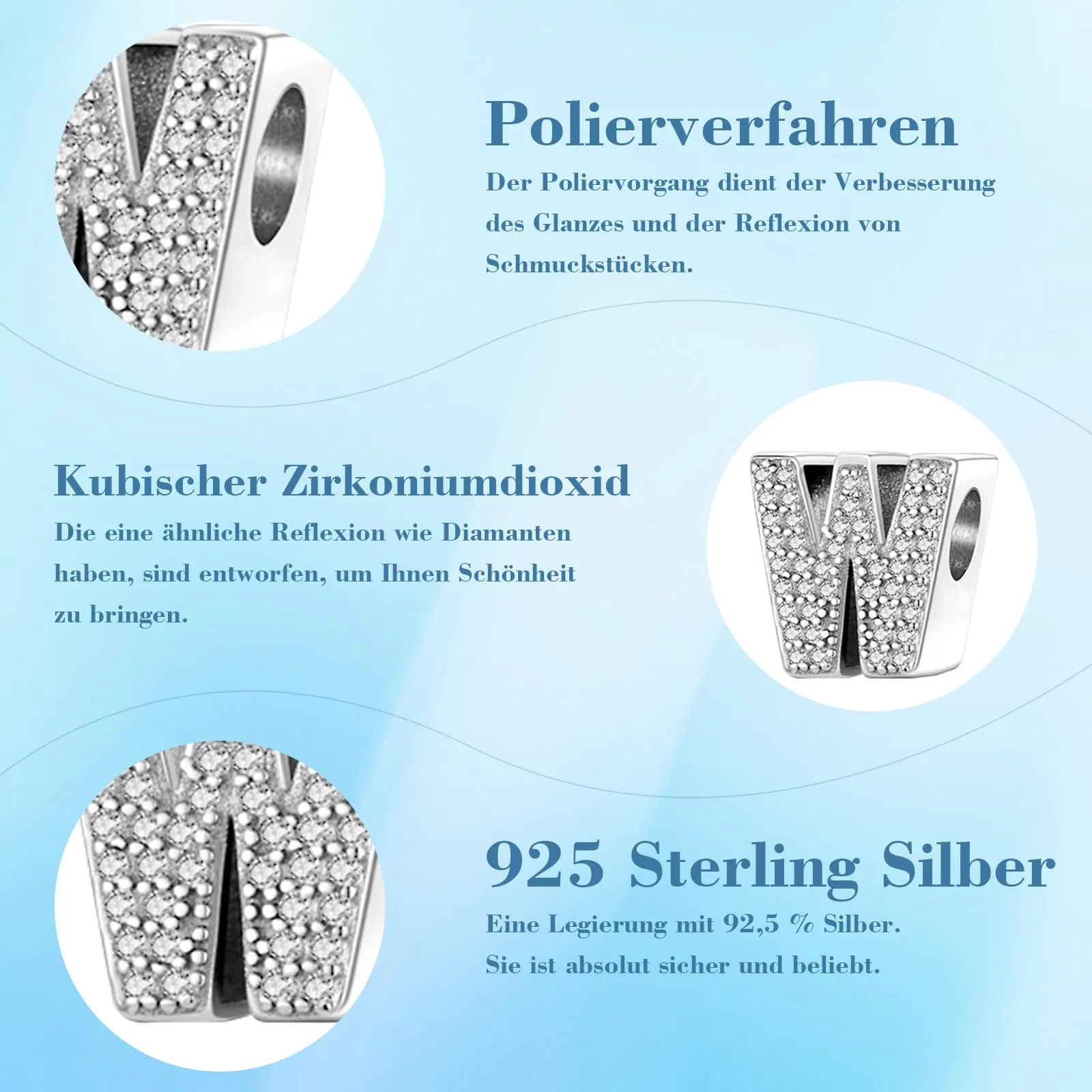 Jokmeo Charm a lettera W in argento sterling 925 per donna - immagine 6