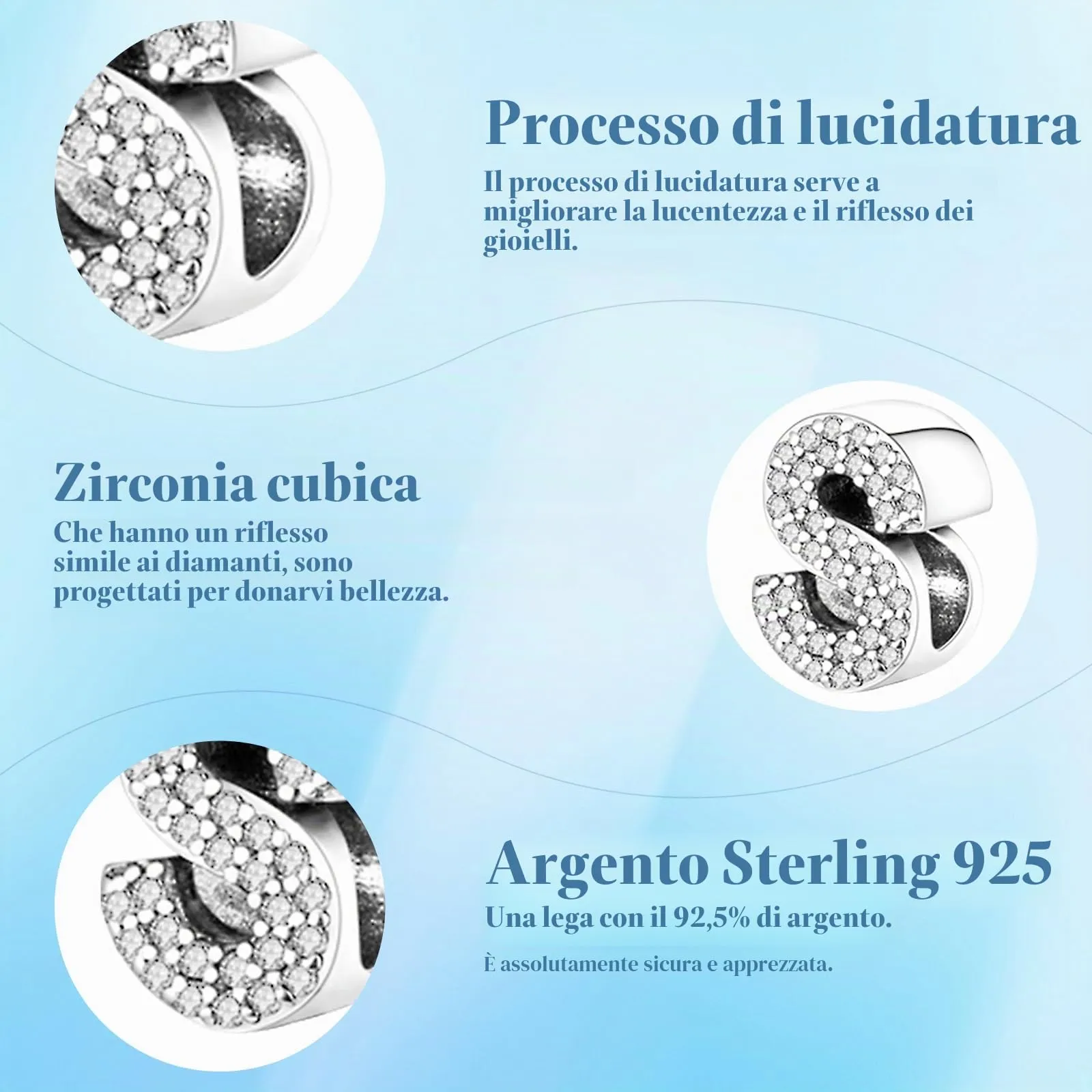 Jokmeo Charm a lettera S in argento sterling 925 per donna - immagine 6