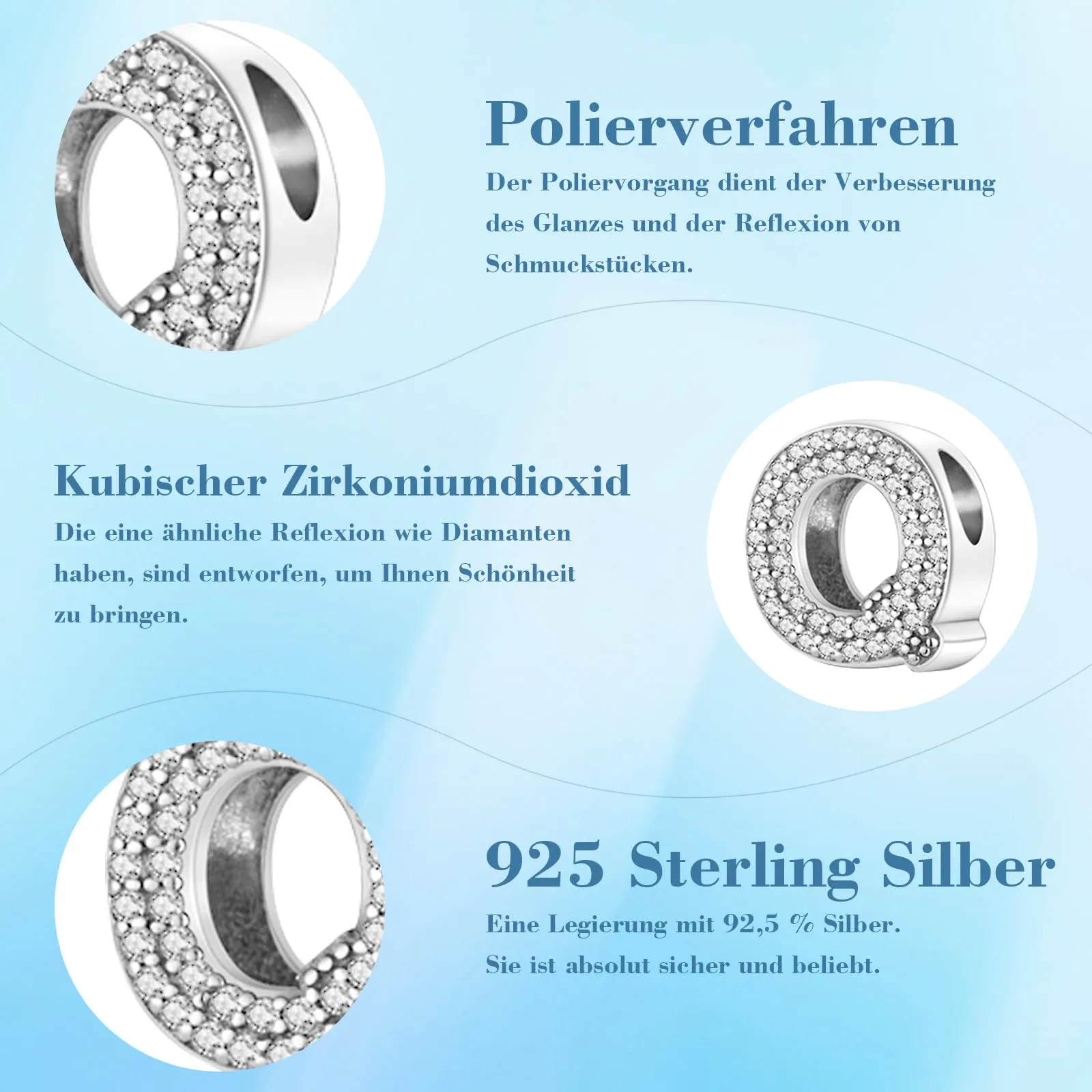 Jokmeo Charm a lettera Q in argento sterling 925 per donna - immagine 6