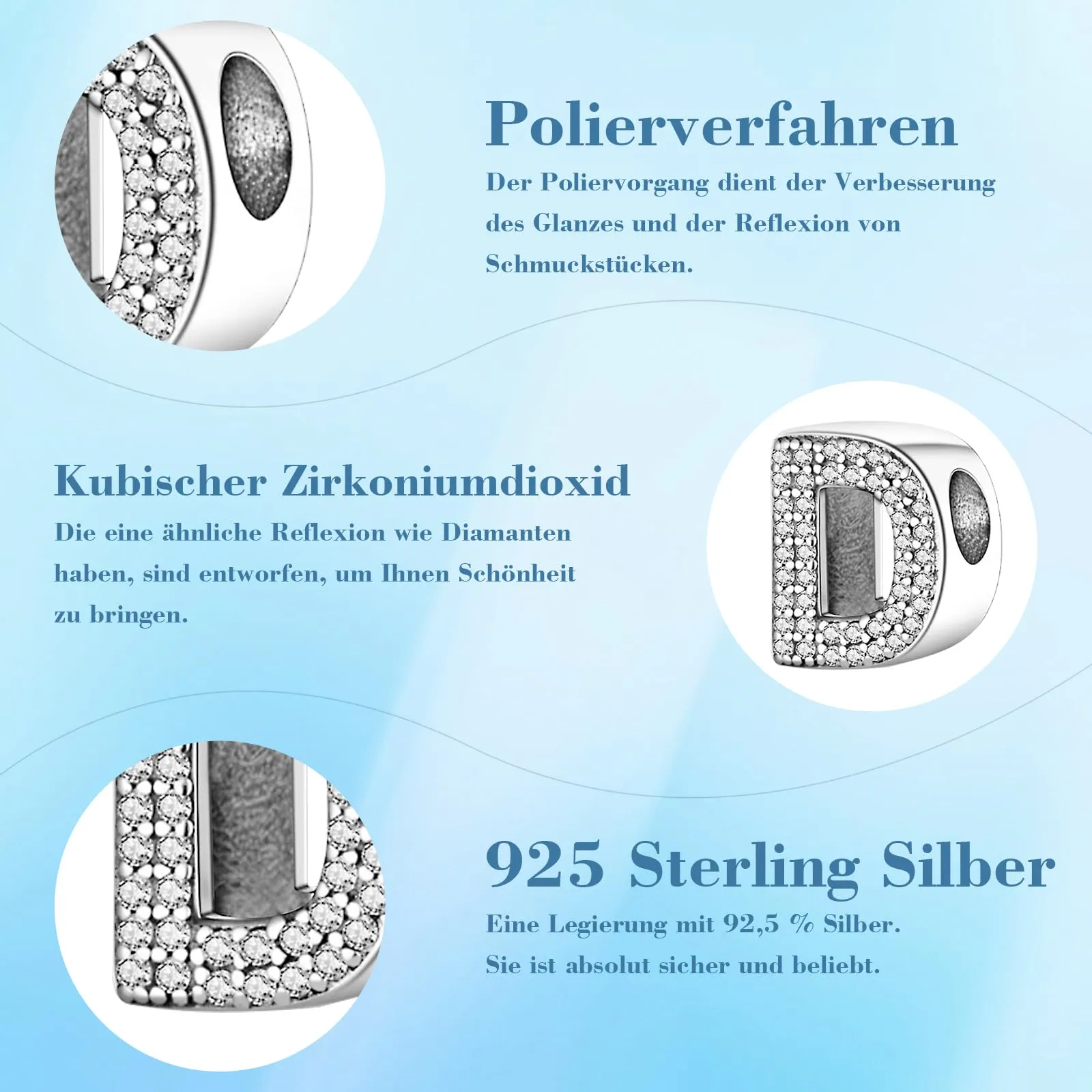 Jokmeo Charm a lettera D in argento sterling 925 per donna - immagine 6