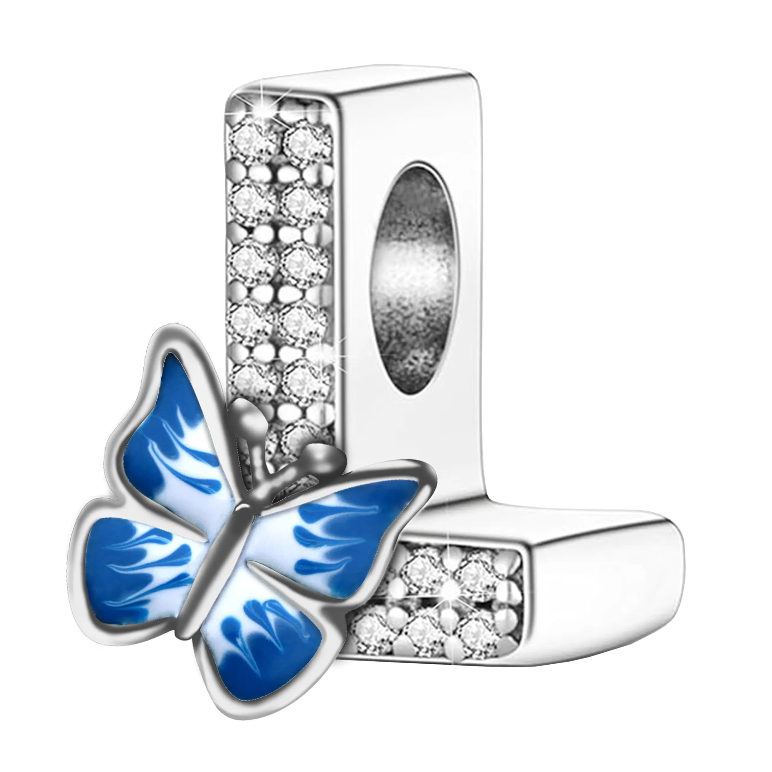 Jokmeo Charm a lettera L in argento sterling 925 con motivo a farfalla - immagine 1