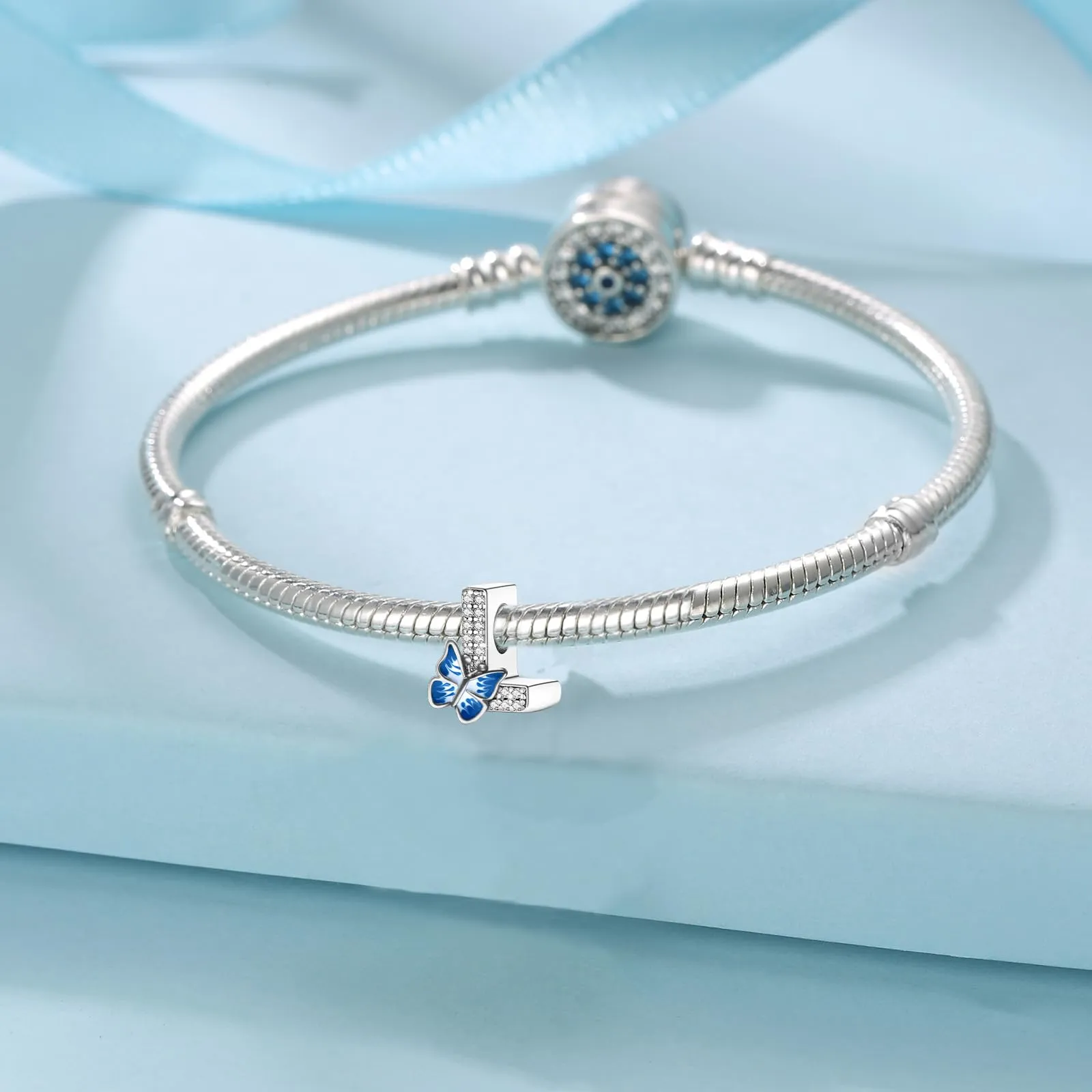 Jokmeo Charm a lettera L in argento sterling 925 con motivo a farfalla - immagine 4