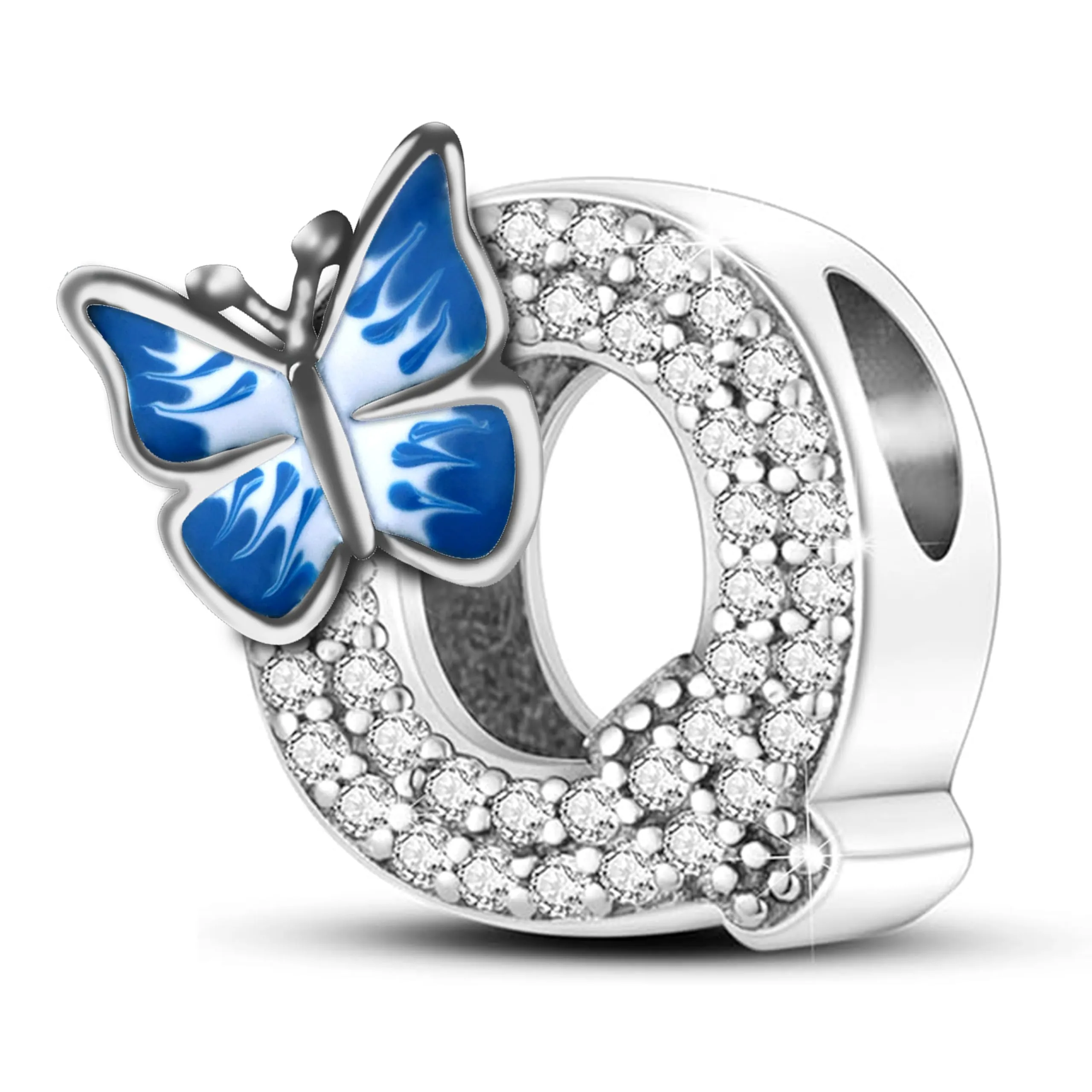 Jokmeo Charm Lettera Q in Argento Sterling 925 con Motivo a Farfalla - immagine 1