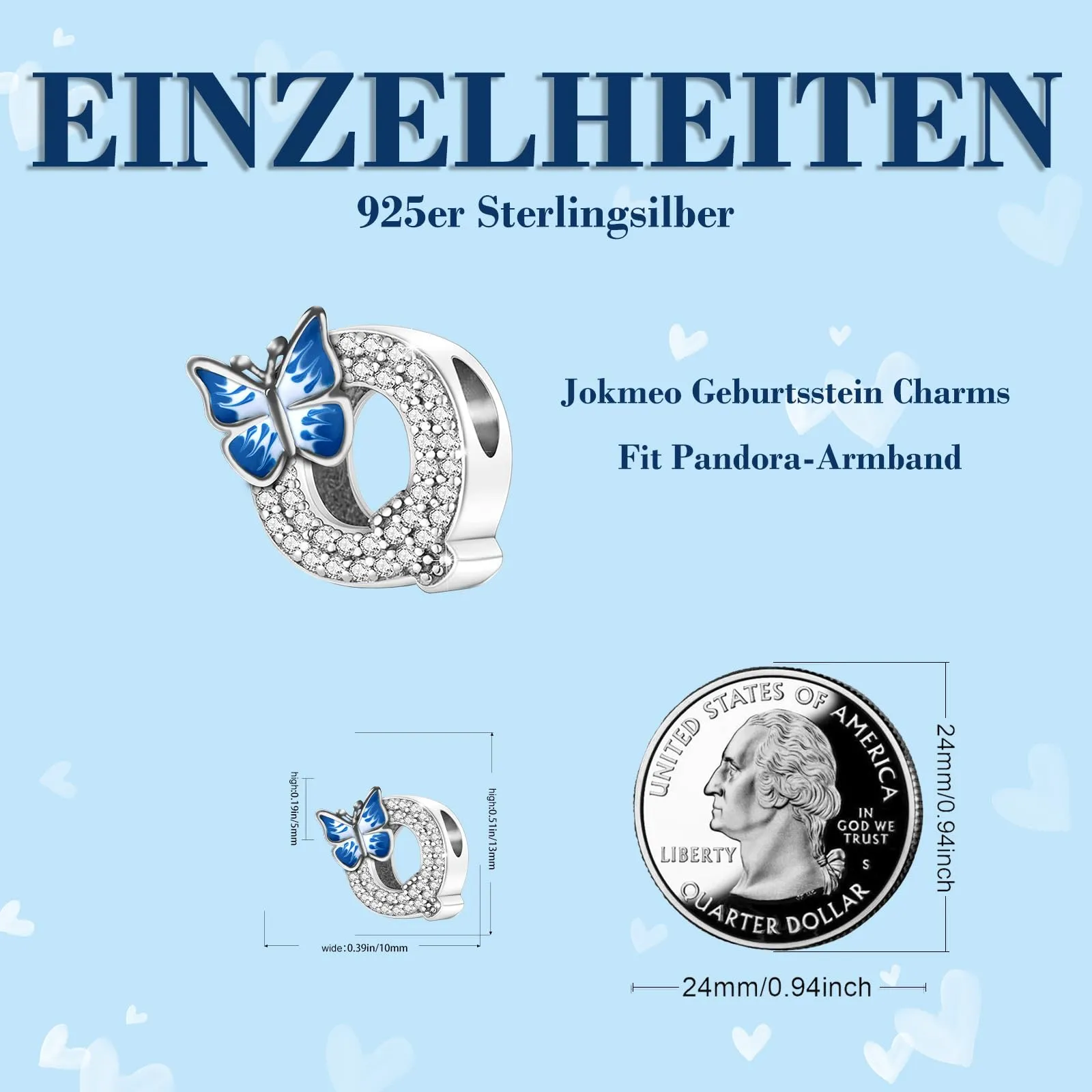 Jokmeo Charm Lettera Q in Argento Sterling 925 con Motivo a Farfalla - immagine 7