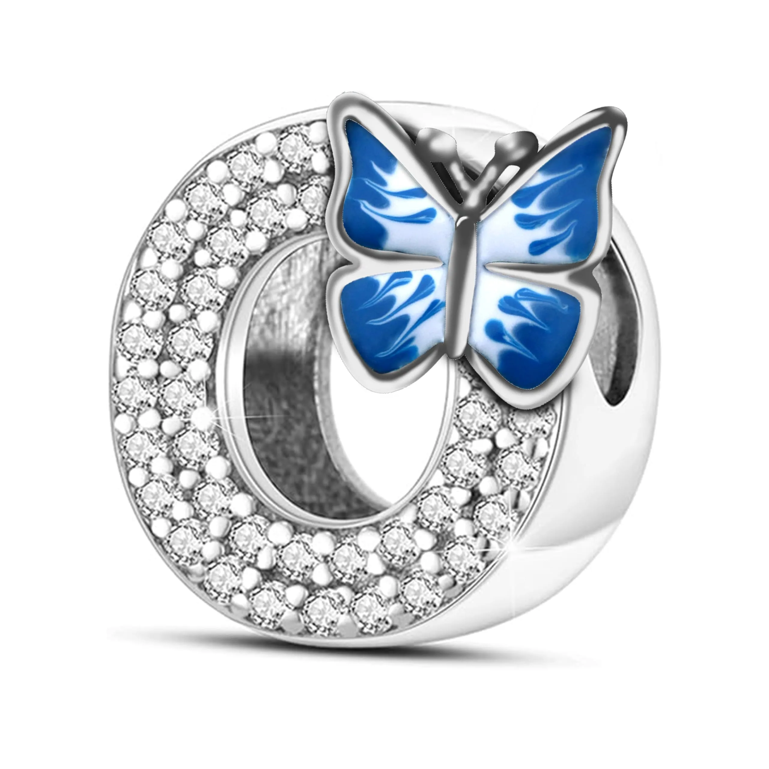 Jokmeo Charm Lettera O in Argento Sterling 925 con Motivo a Farfalla - immagine 1