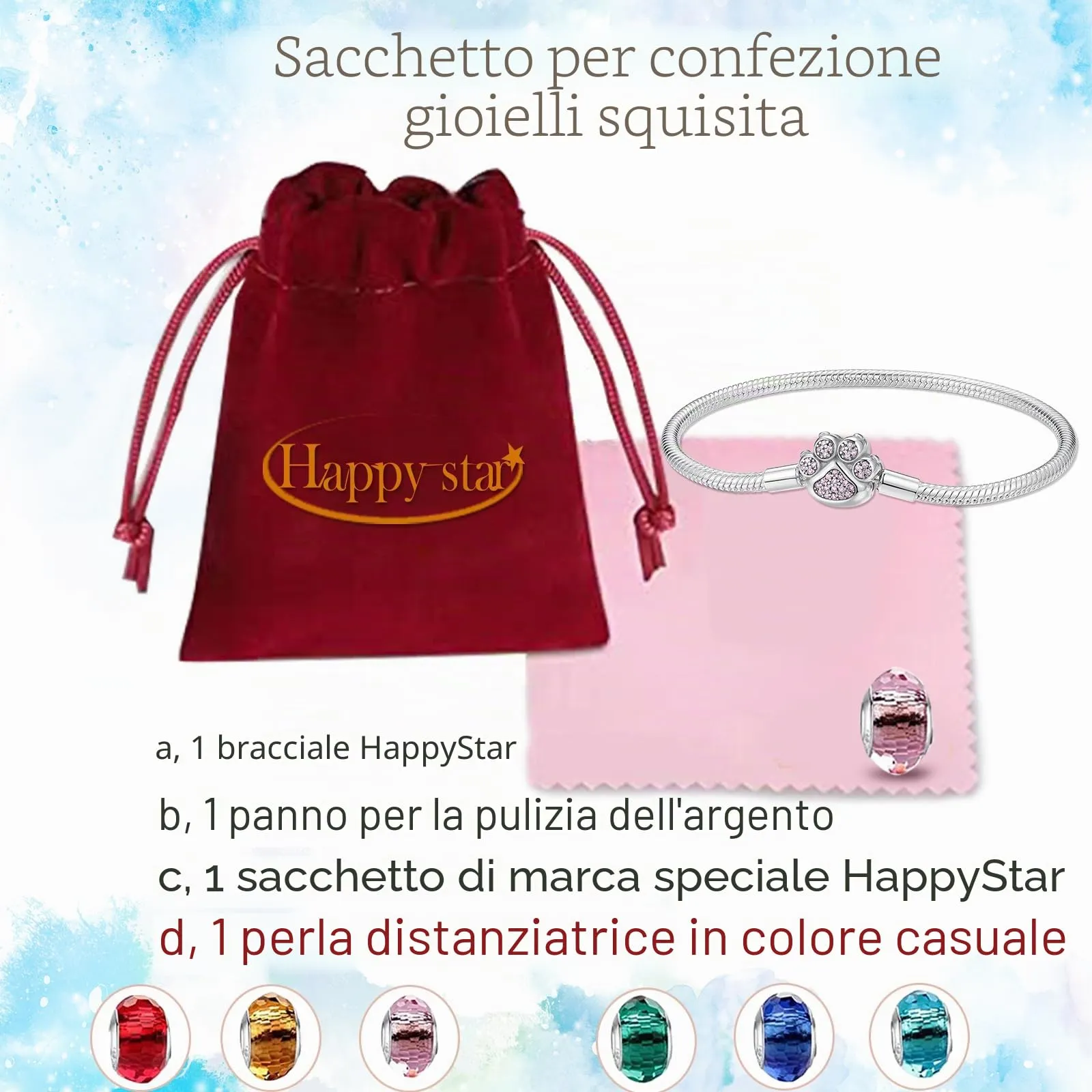HappyStar Bracciale Donna in Argento Sterling 925 con Maglia Snake e Charms Compatibili - immagine 4