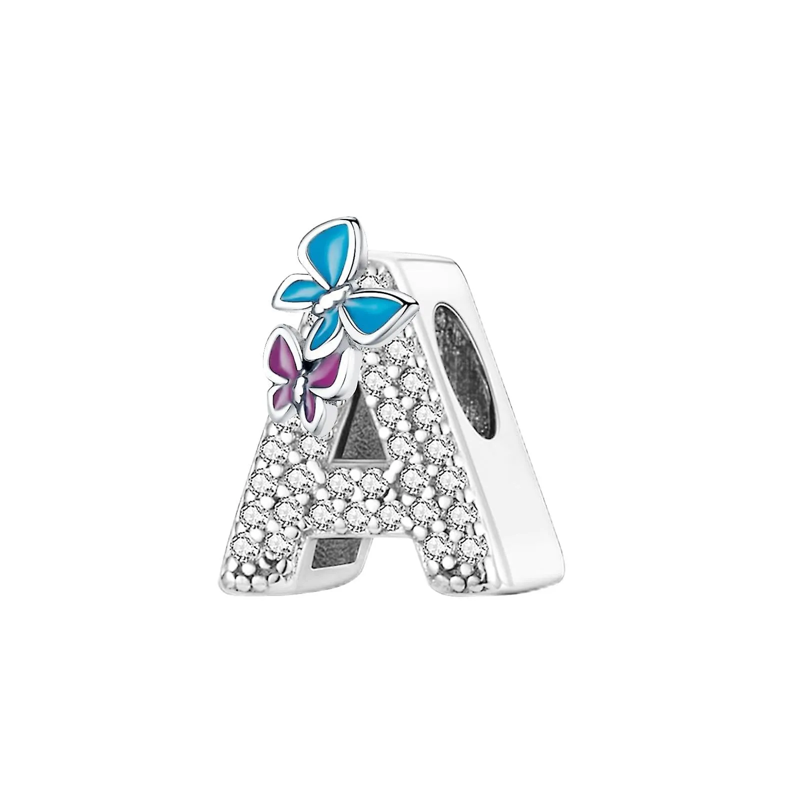 Jokmeo Charm Lettera A in Argento Sterling 925 con Motivo a Farfalla - immagine 1