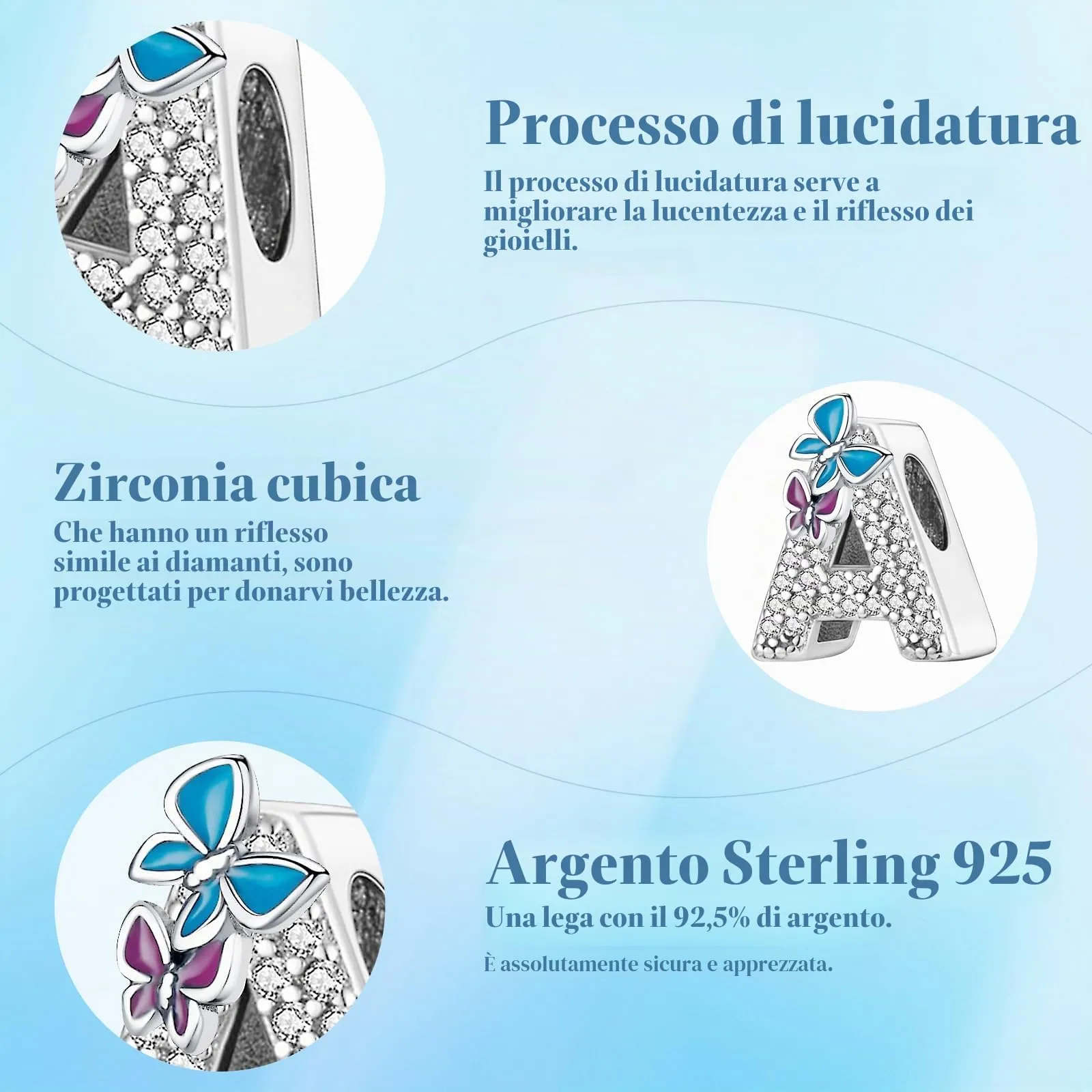 Jokmeo Charm Lettera A in Argento Sterling 925 con Motivo a Farfalla - immagine 5